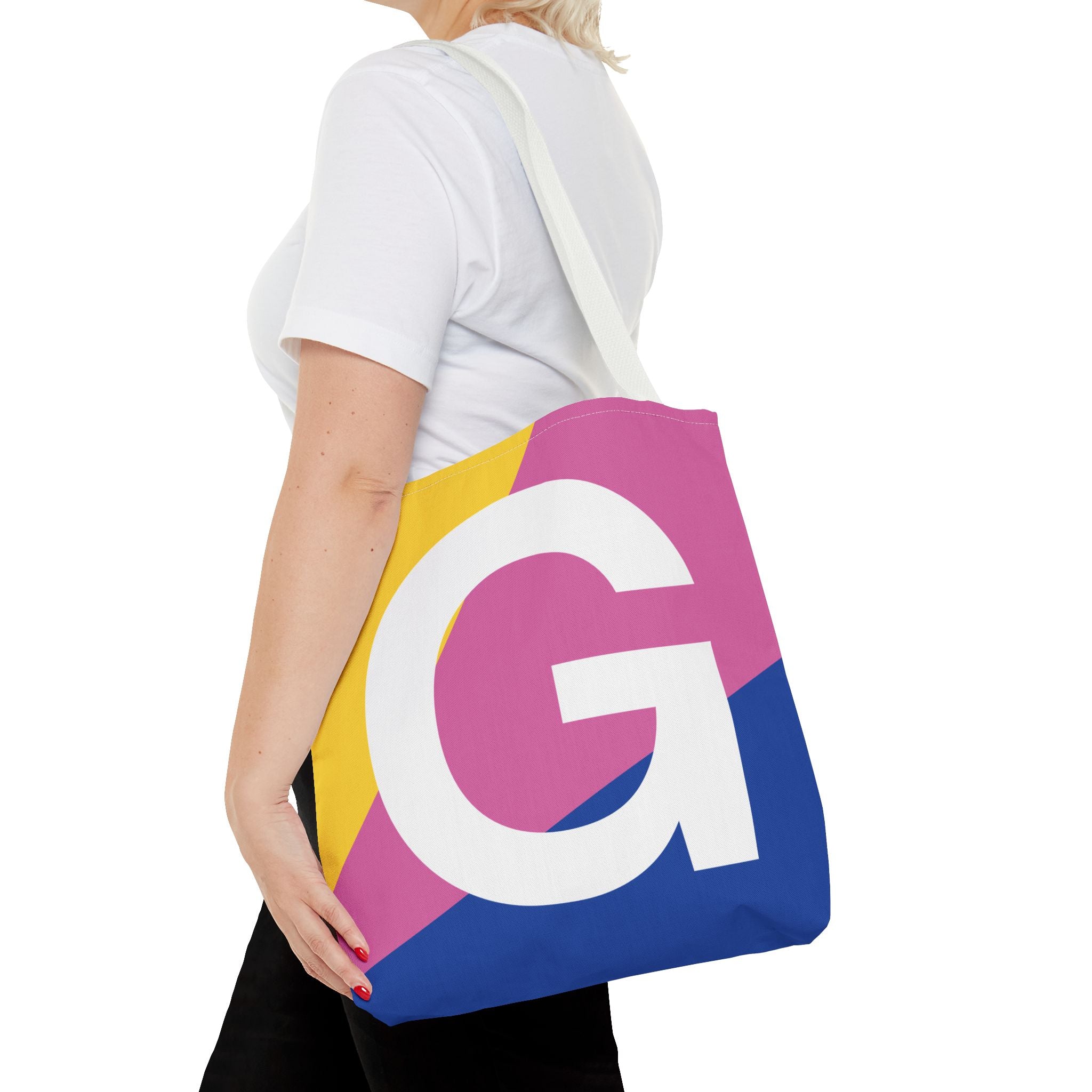 Monogram 'G' Colorblock Tote Bag — Personalized Initial G Shoulder Tote