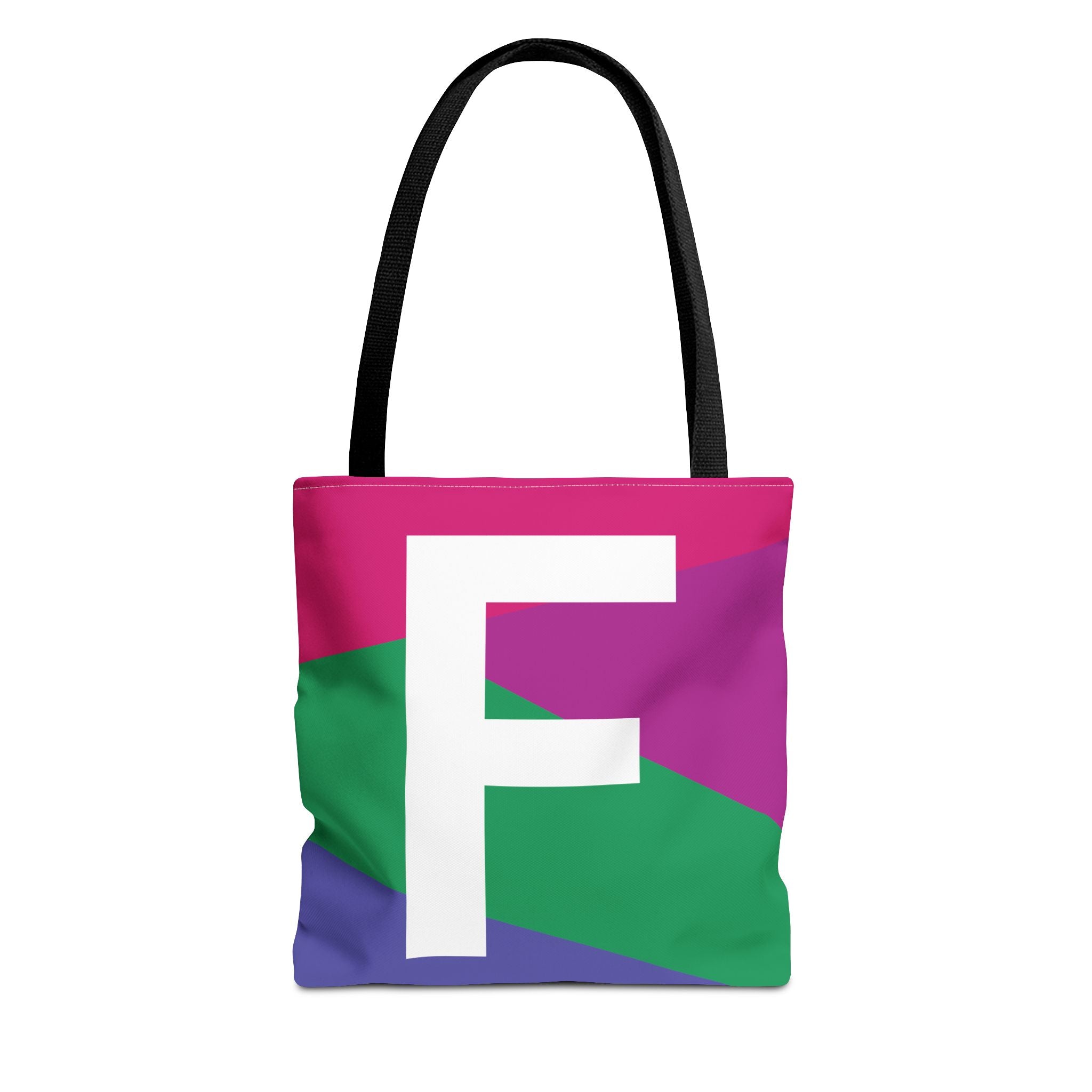 Monogram 'F' Colorblock Tote Bag — Personalized Initial F Shoulder Tote