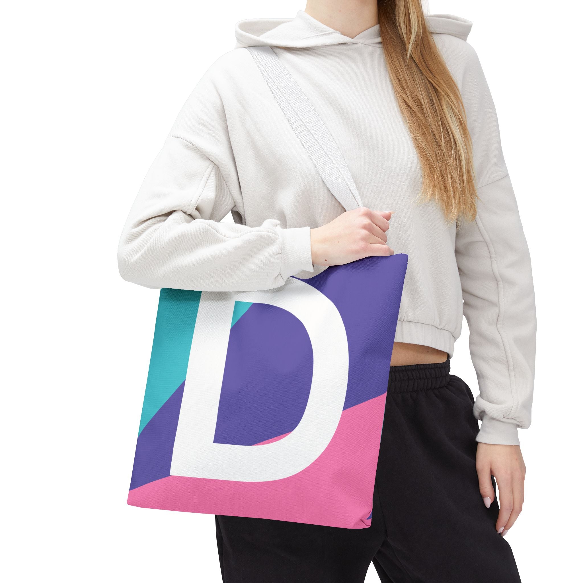 Monogram 'D' Colorblock Tote Bag — Personalized Initial D Shoulder Tote