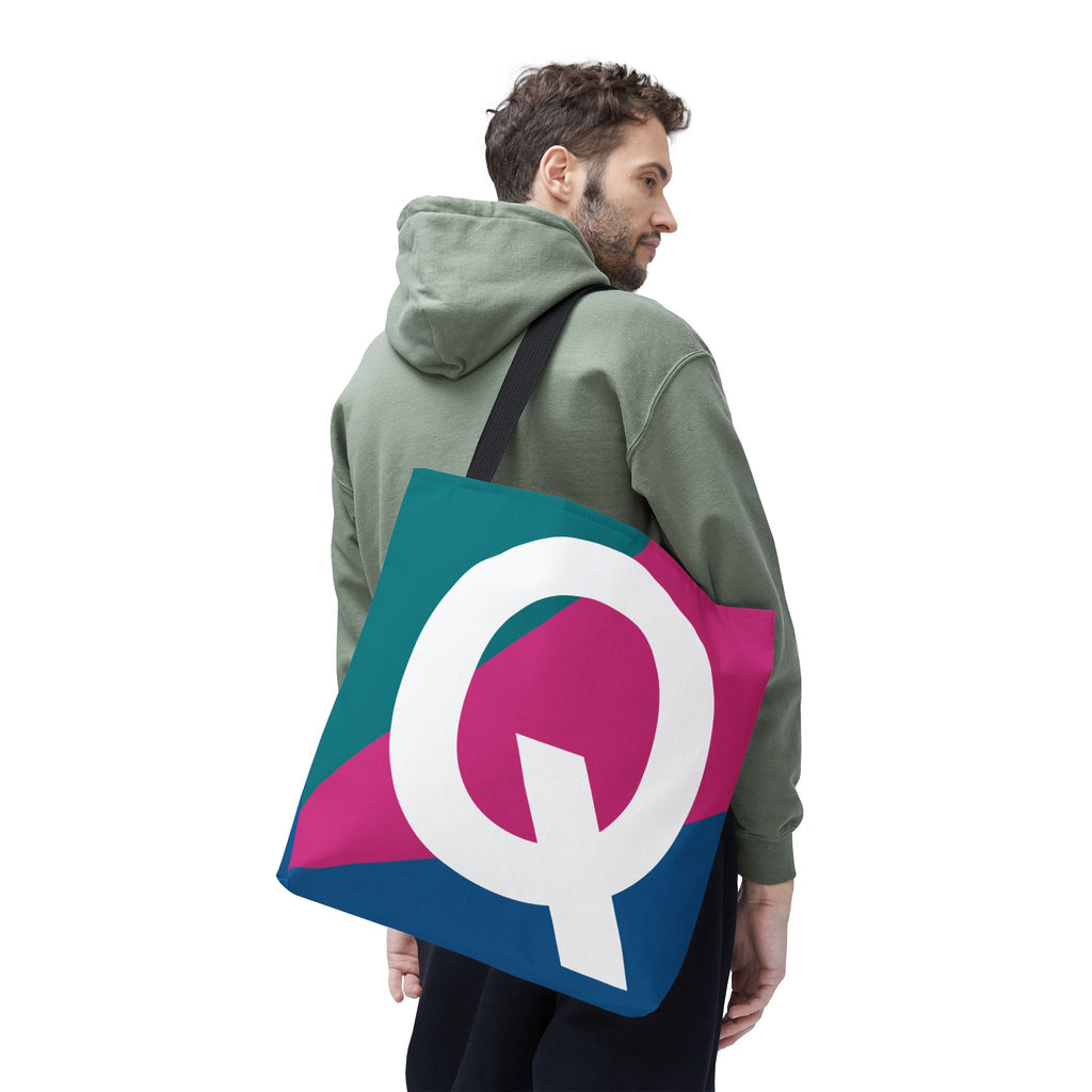 Monogram 'Q' Colorblock Tote Bag — Personalized Initial Q Shoulder Tote