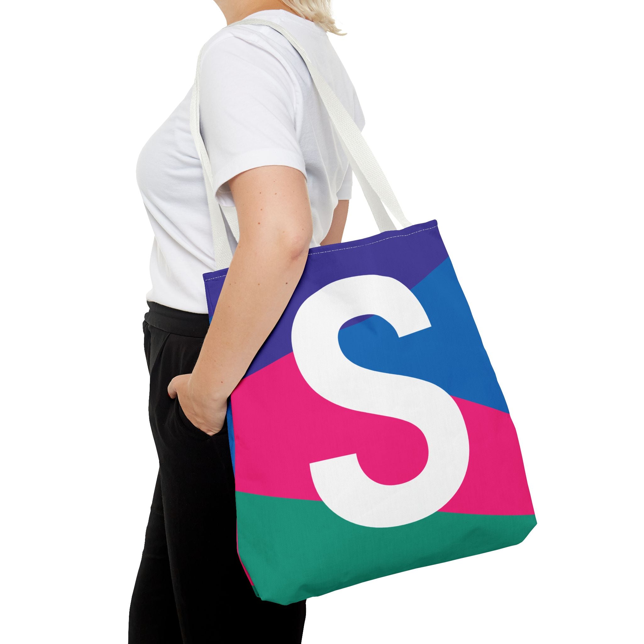 Monogram 'S' Colorblock Tote Bag — Personalized Initial S Shoulder Tote