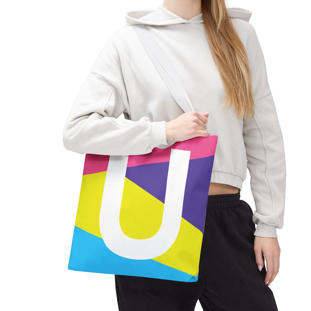 Monogram 'U' Colorblock Tote Bag — Personalized Initial U Shoulder Tote
