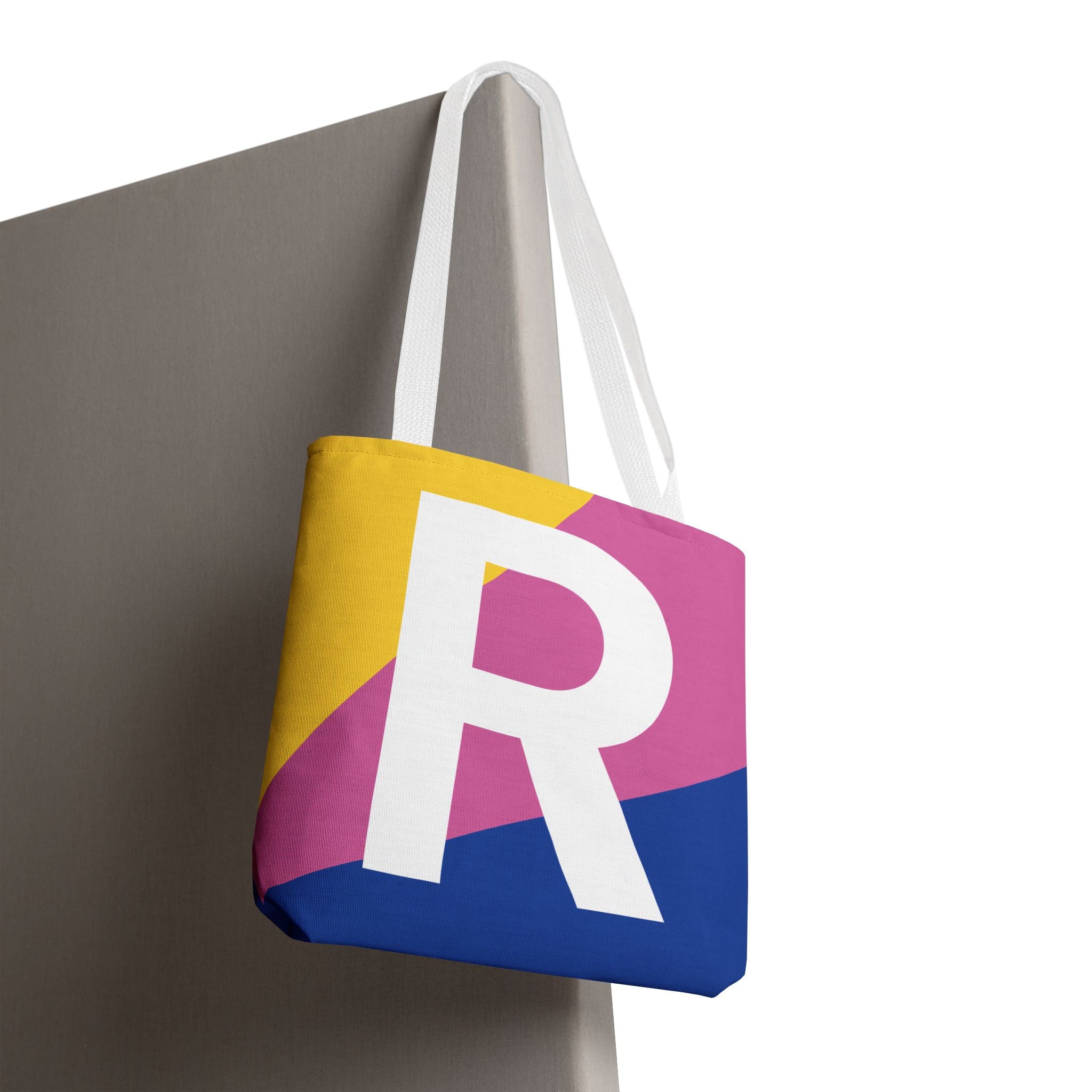 Monogram 'R' Colorblock Tote Bag — Personalized Initial R Shoulder Tote