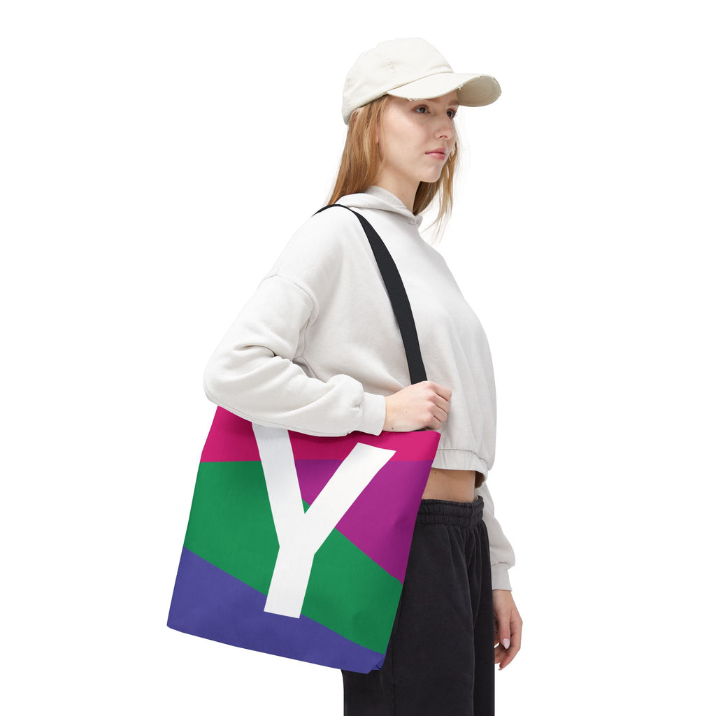 Monogram 'Y' Colorblock Tote Bag — Personalized Initial Y Shoulder Tote