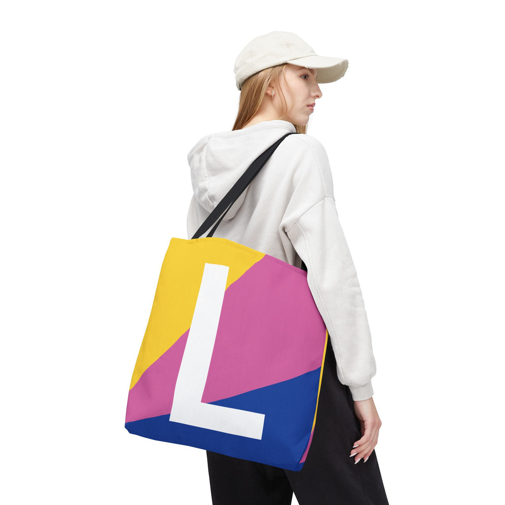 Monogram 'L' Colorblock Tote Bag — Personalized Initial L Shoulder Tote