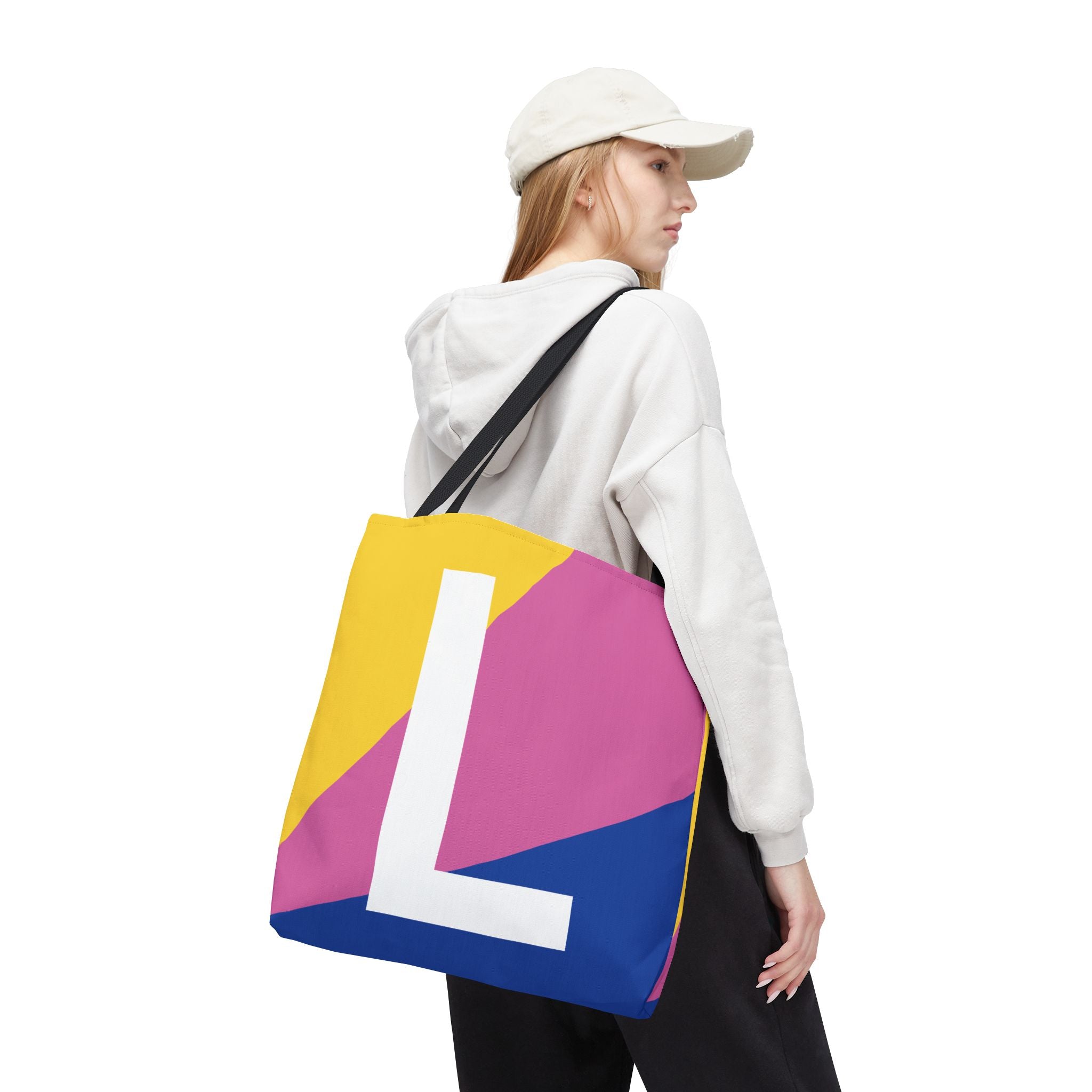 Monogram 'L' Colorblock Tote Bag — Personalized Initial L Shoulder Tote