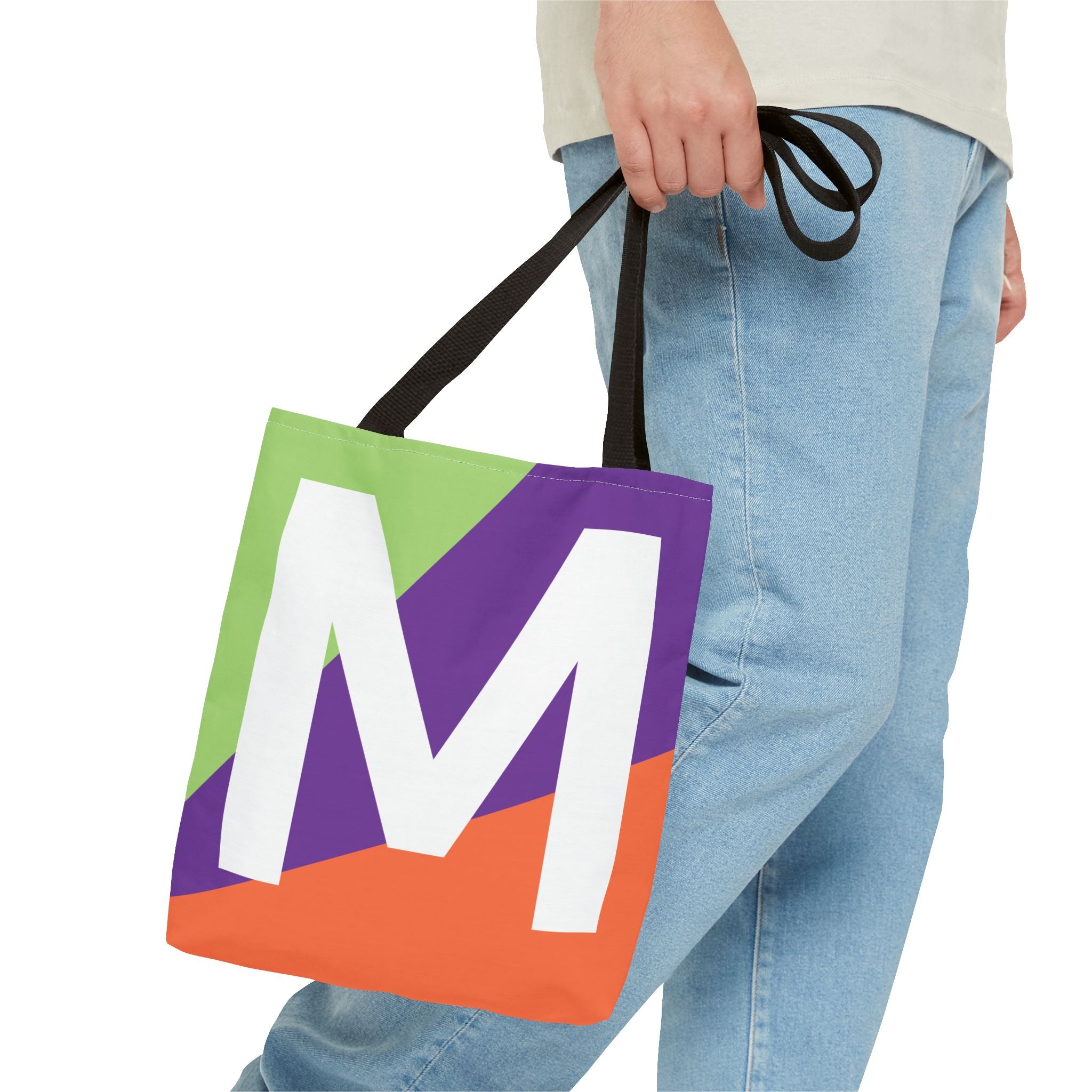 Monogram 'M' Colorblock Tote Bag — Personalized Initial M Shoulder Tote