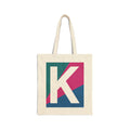 Initial K Colorblock Canvas Tote Bag — Monogram Letter K Reusable Grocery Tote