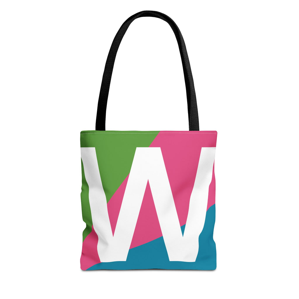 Monogram 'W' Colorblock Tote Bag — Personalized Initial W Shoulder Tote