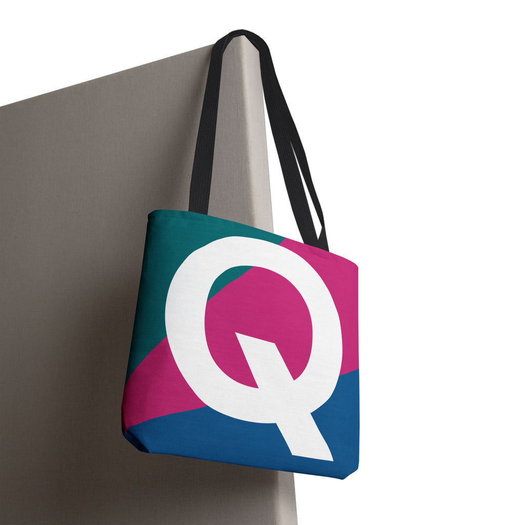 Monogram 'Q' Colorblock Tote Bag — Personalized Initial Q Shoulder Tote