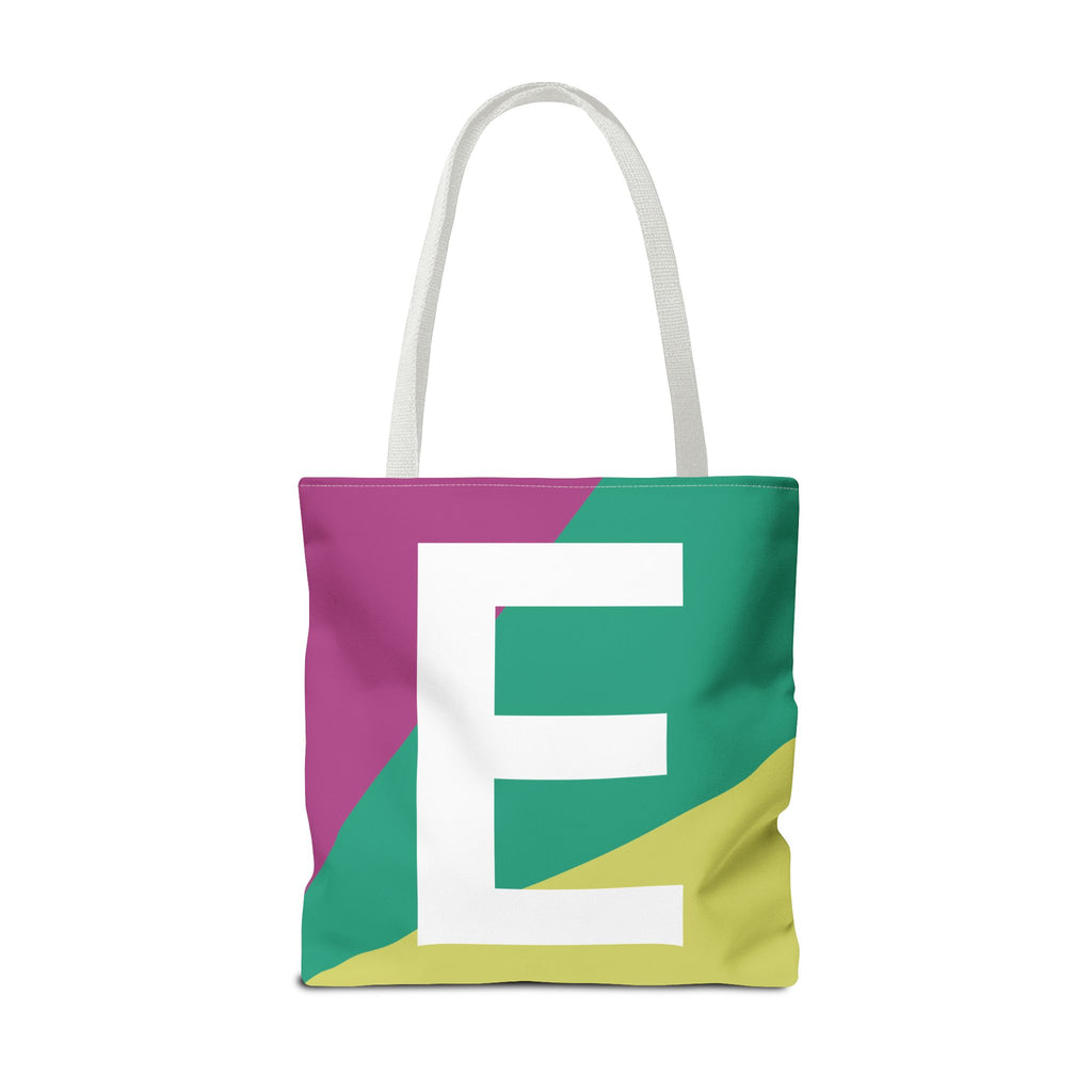 Monogram 'E' Colorblock Tote Bag — Personalized Initial E Shoulder Tote