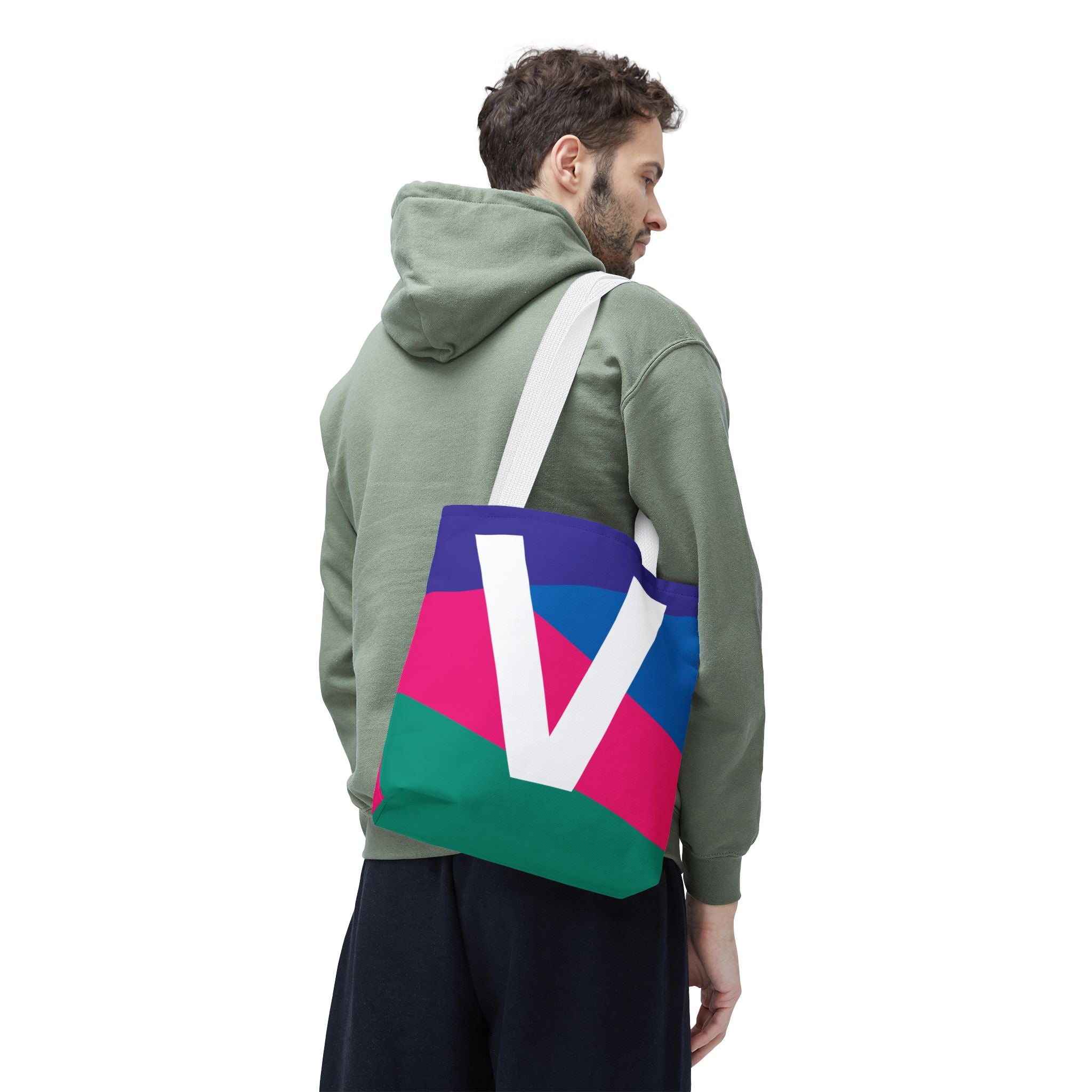 Monogram 'V' Colorblock Tote Bag — Personalized Initial V Shoulder Tote