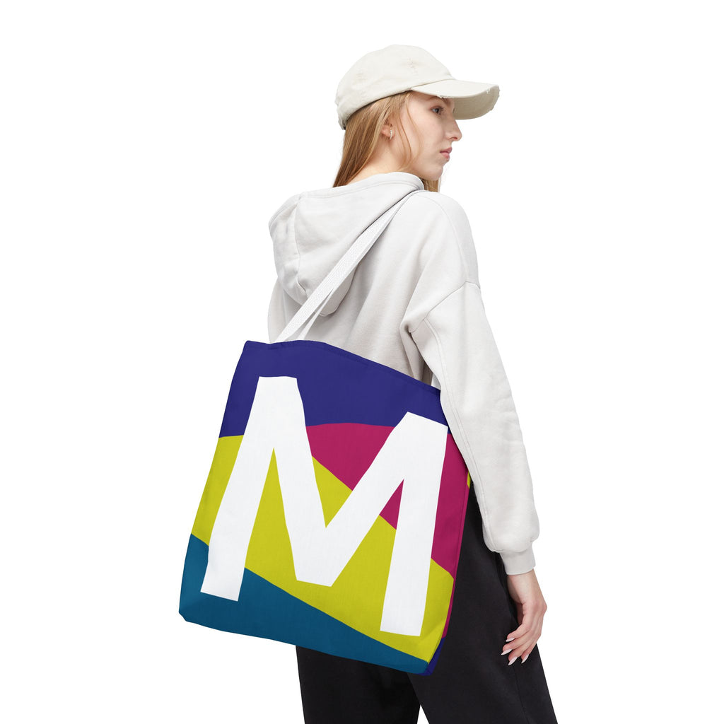 Monogram 'M' Colorblock Tote Bag — Personalized Initial M Shoulder Tote
