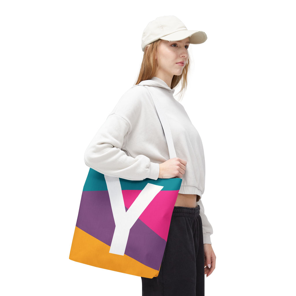 Monogram 'Y' Colorblock Tote Bag — Personalized Initial Y Shoulder Tote
