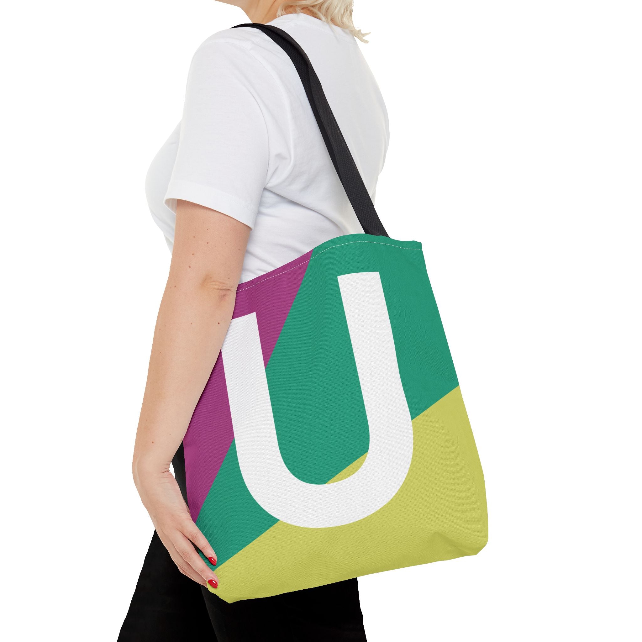 Monogram 'U' Colorblock Tote Bag — Personalized Initial U Shoulder Tote