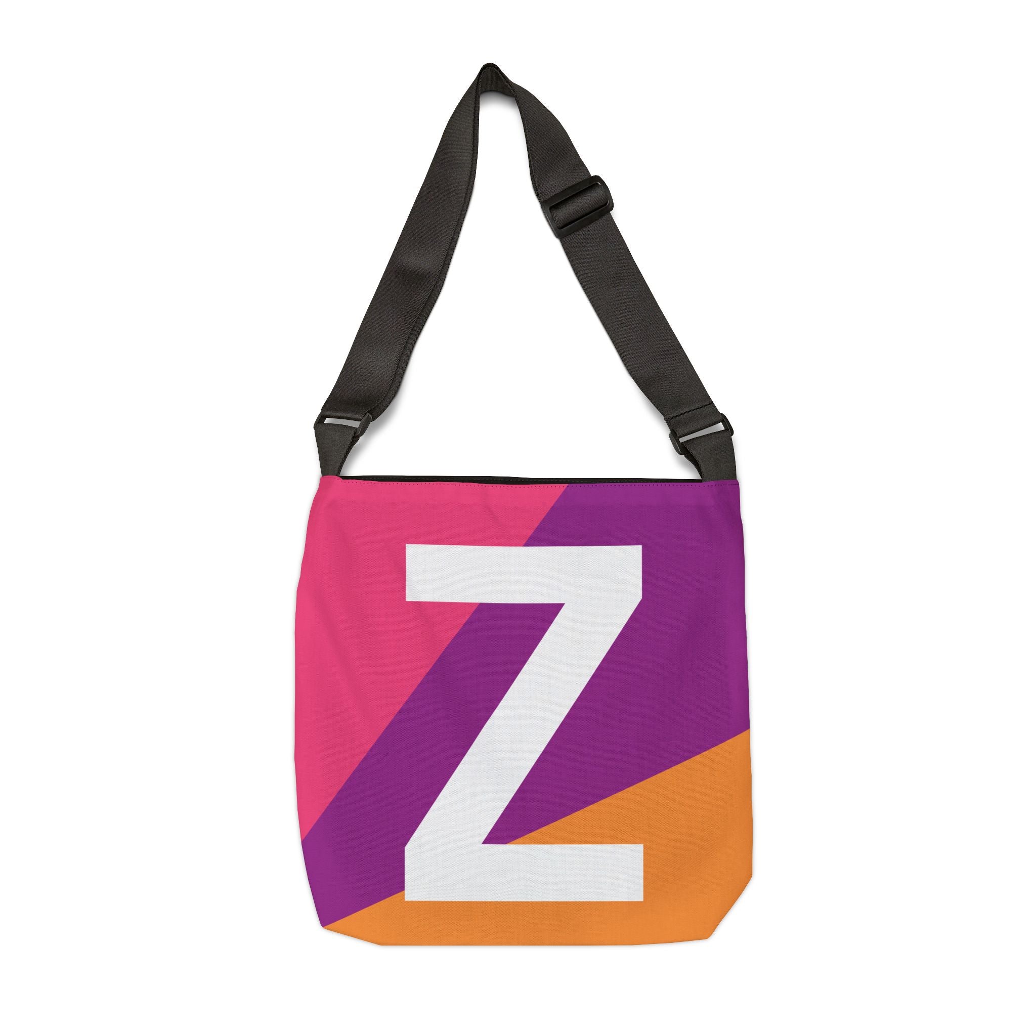 Initial Letter 'Z' Colorblock Adjustable Tote Bag — Monogram Alphabet Shoulder Bag