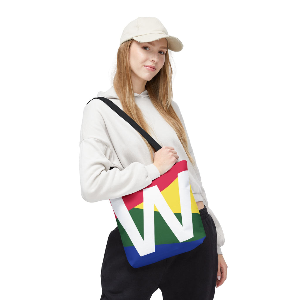 Monogram 'W' Colorblock Tote Bag — Personalized Initial W Shoulder Tote