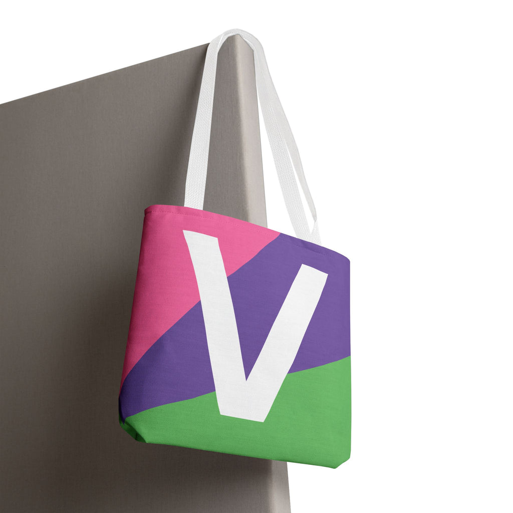 Monogram 'V' Colorblock Tote Bag — Personalized Initial V Shoulder Tote