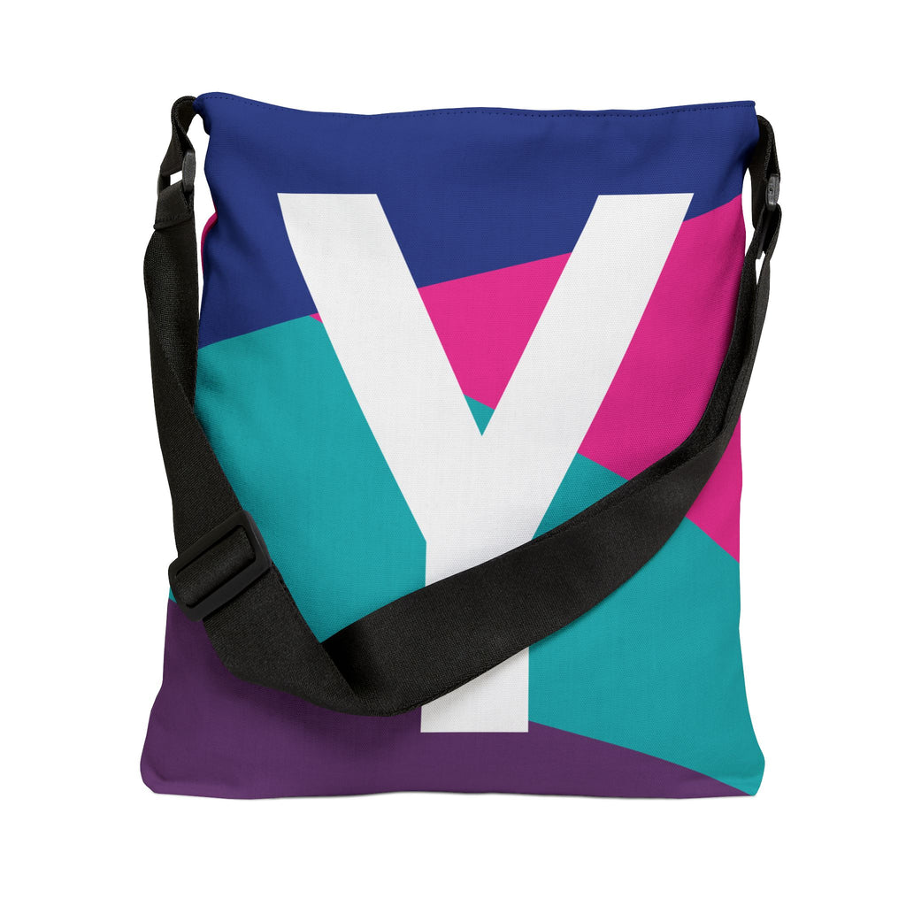 Initial Letter 'Y' Colorblock Adjustable Tote Bag — Monogram Alphabet Shoulder Bag