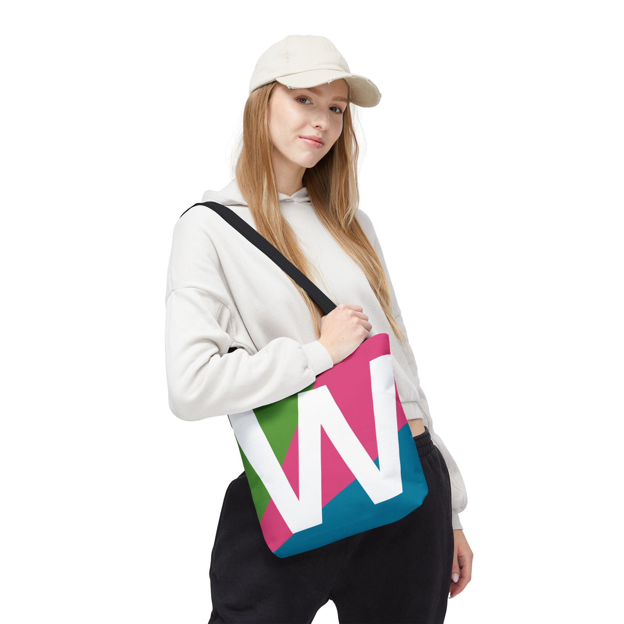 Monogram 'W' Colorblock Tote Bag — Personalized Initial W Shoulder Tote