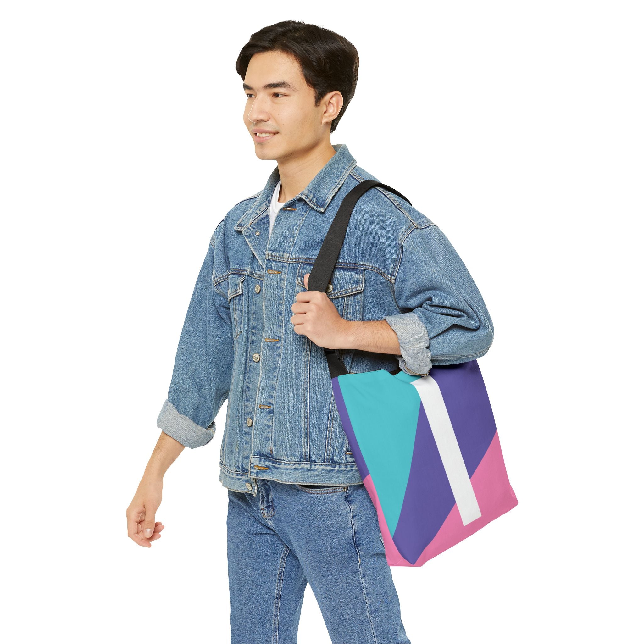 Initial Letter 'I' Colorblock Adjustable Tote Bag — Monogram Alphabet Shoulder Bag