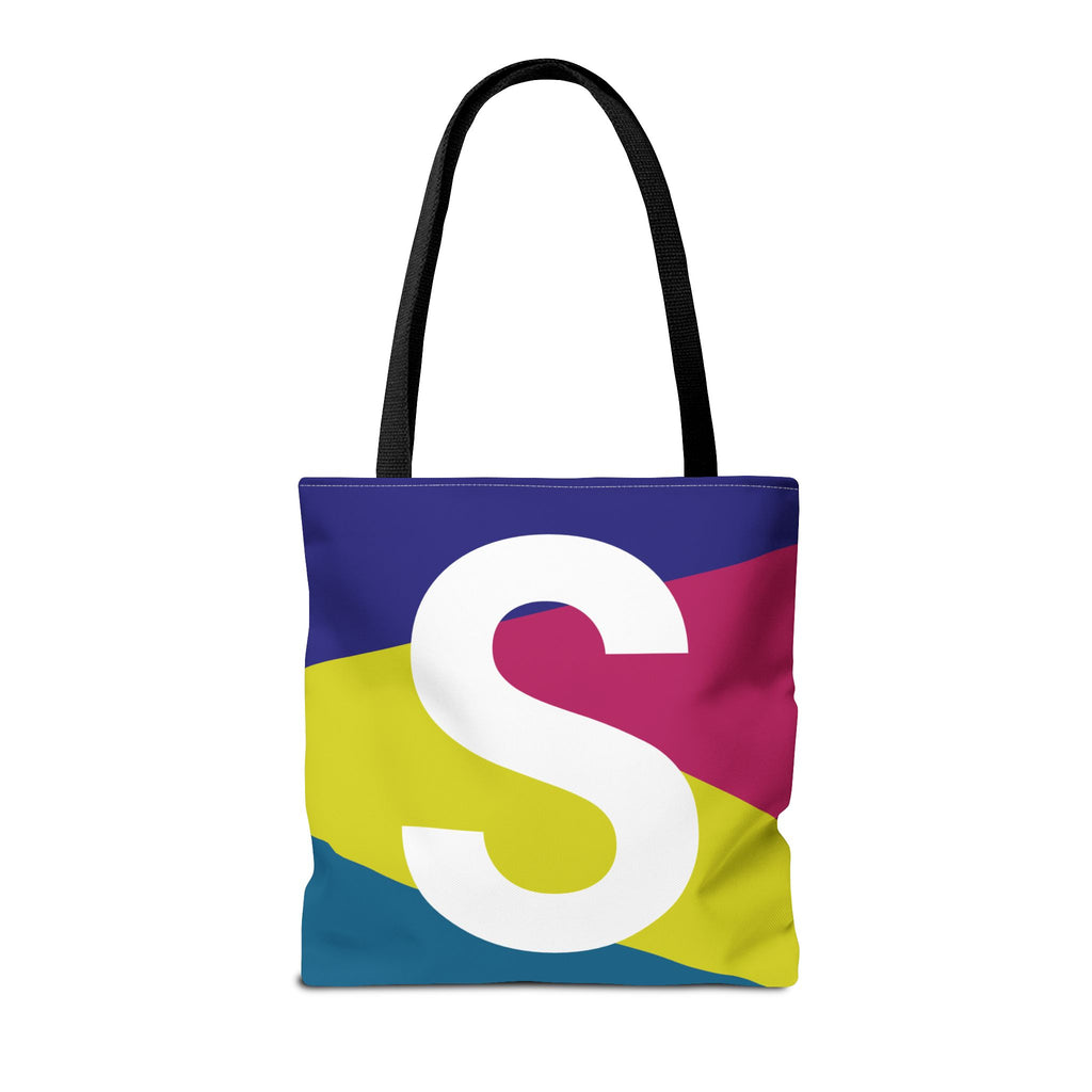 Monogram 'S' Colorblock Tote Bag — Personalized Initial S Shoulder Tote