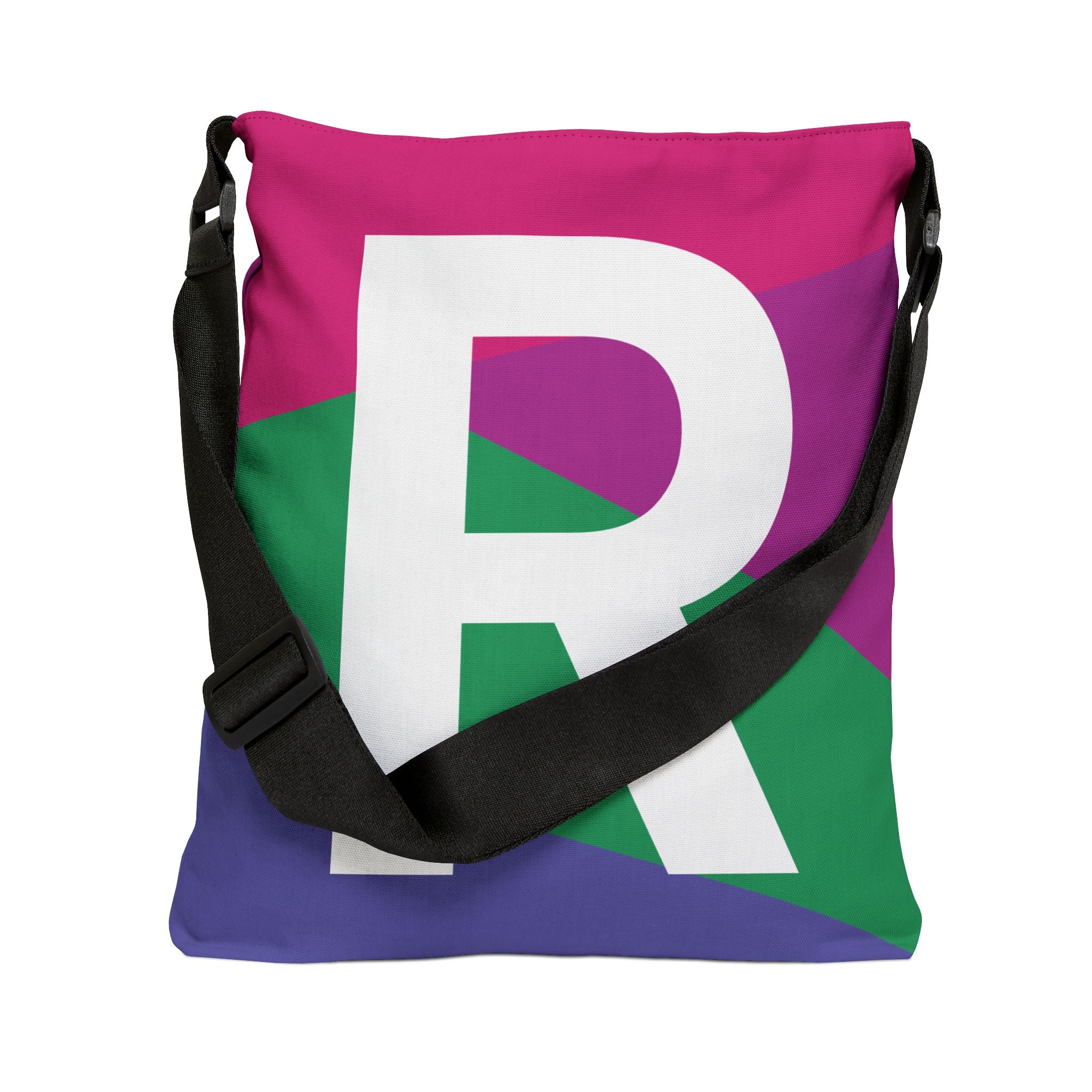 Initial Letter 'R' Colorblock Adjustable Tote Bag — Monogram Alphabet Shoulder Bag