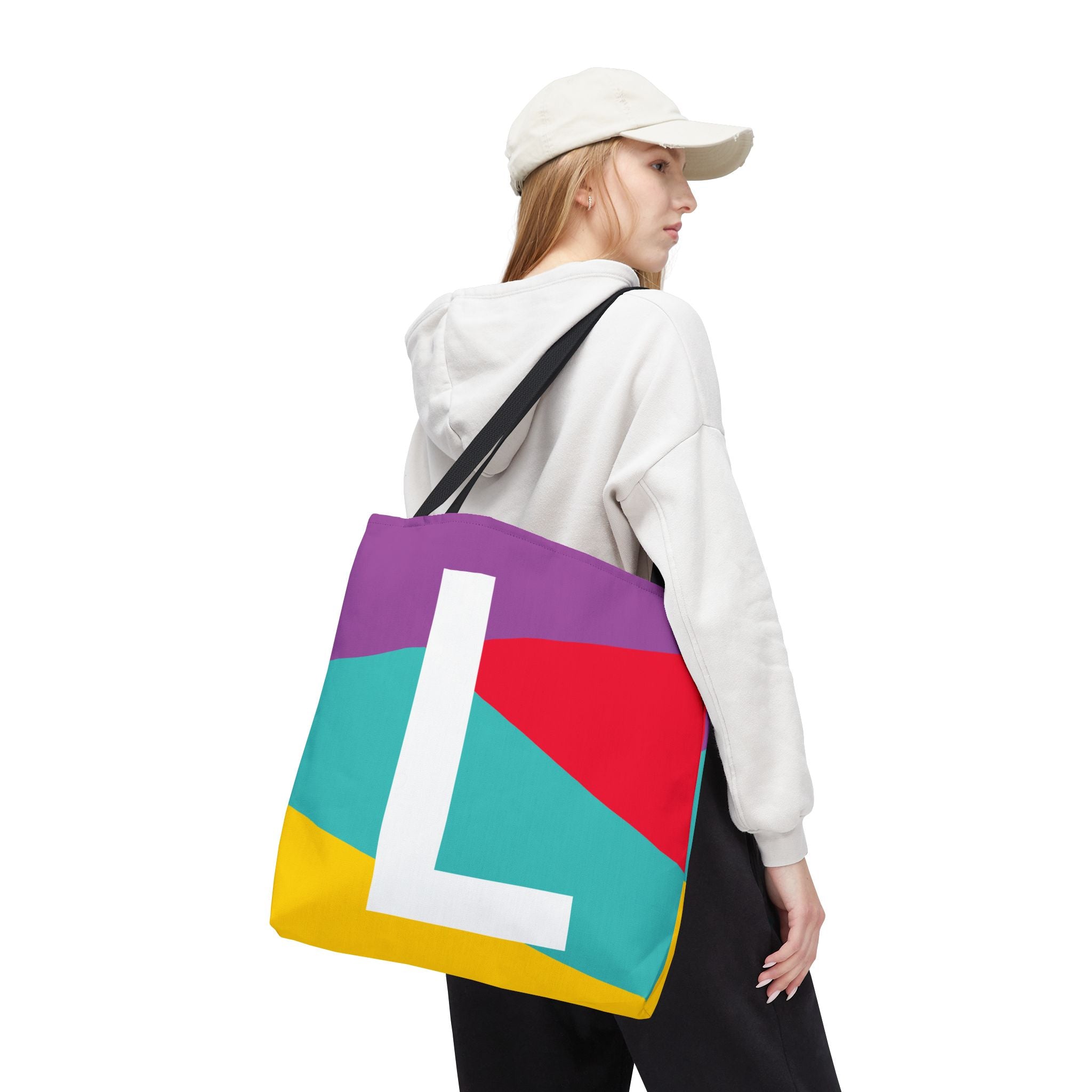 Monogram 'L' Colorblock Tote Bag — Personalized Initial L Shoulder Tote