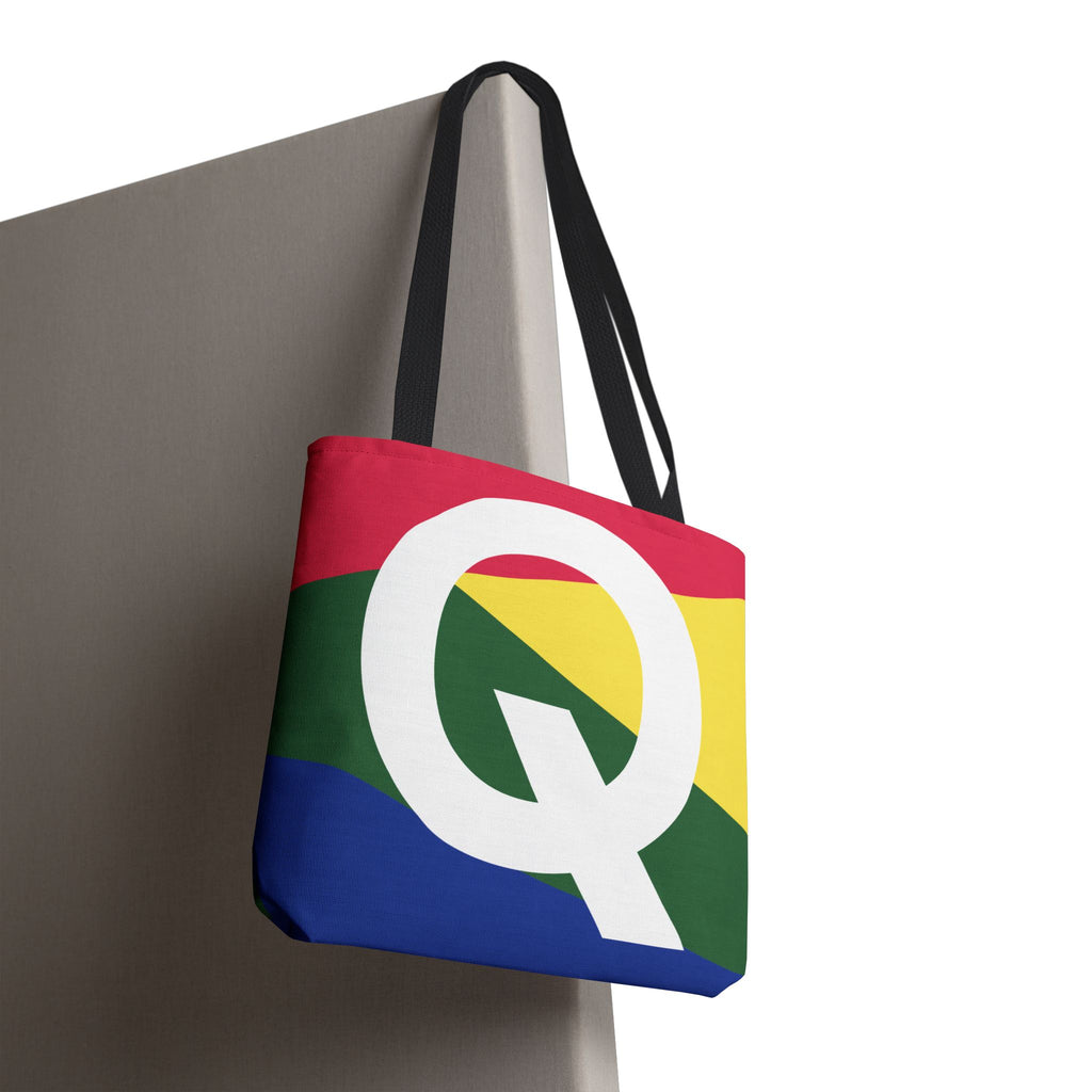 Monogram 'Q' Colorblock Tote Bag — Personalized Initial Q Shoulder Tote
