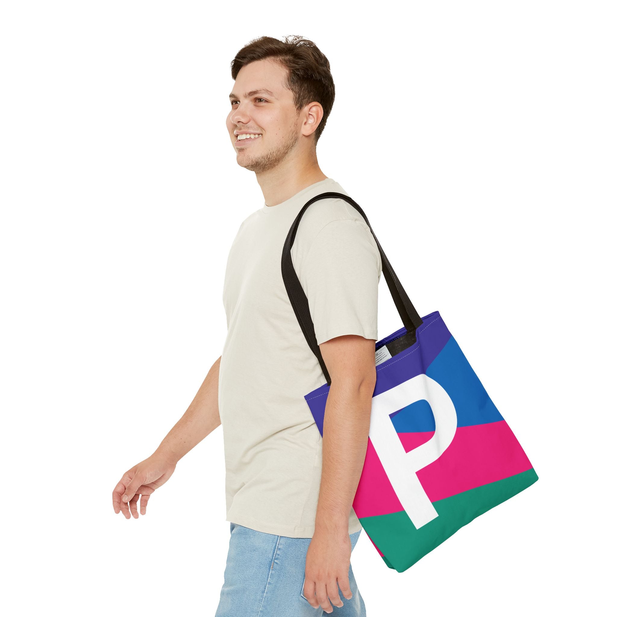 Monogram 'P' Colorblock Tote Bag — Personalized Initial P Shoulder Tote