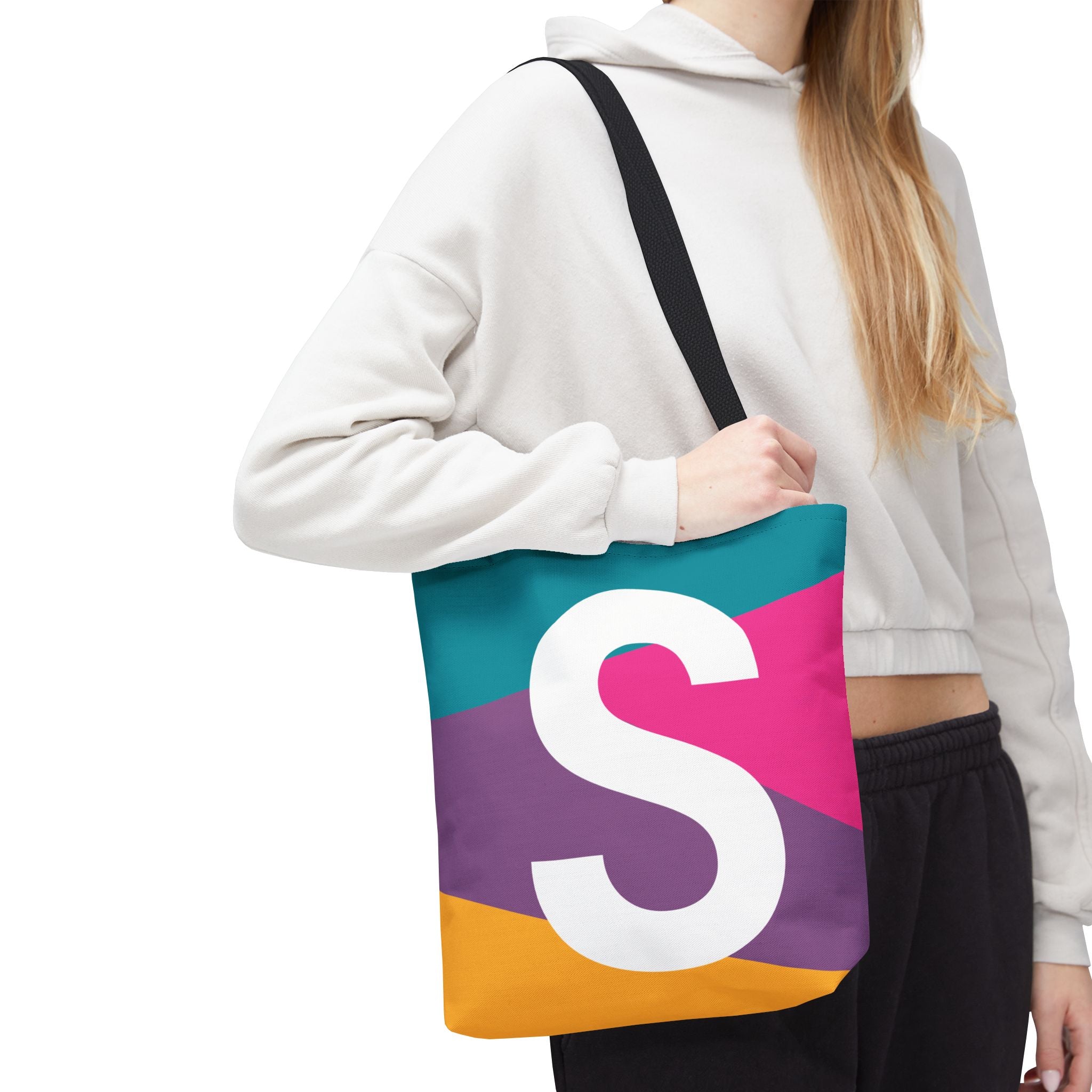 Monogram 'S' Colorblock Tote Bag — Personalized Initial S Shoulder Tote