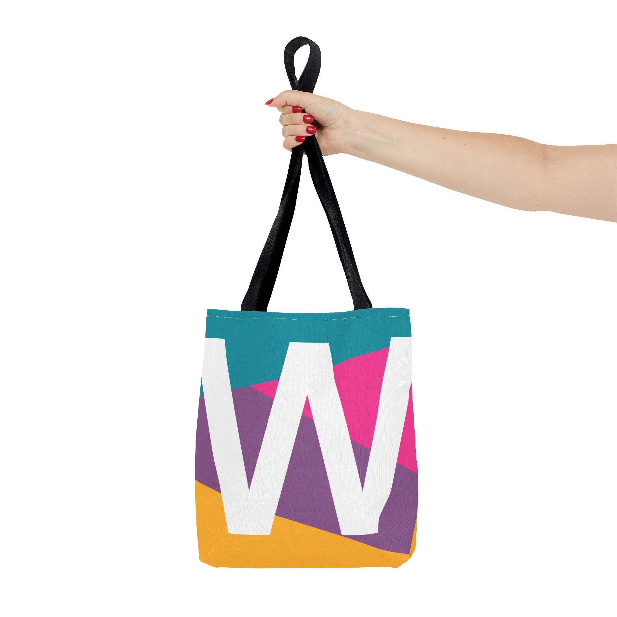 Monogram 'W' Colorblock Tote Bag — Personalized Initial W Shoulder Tote