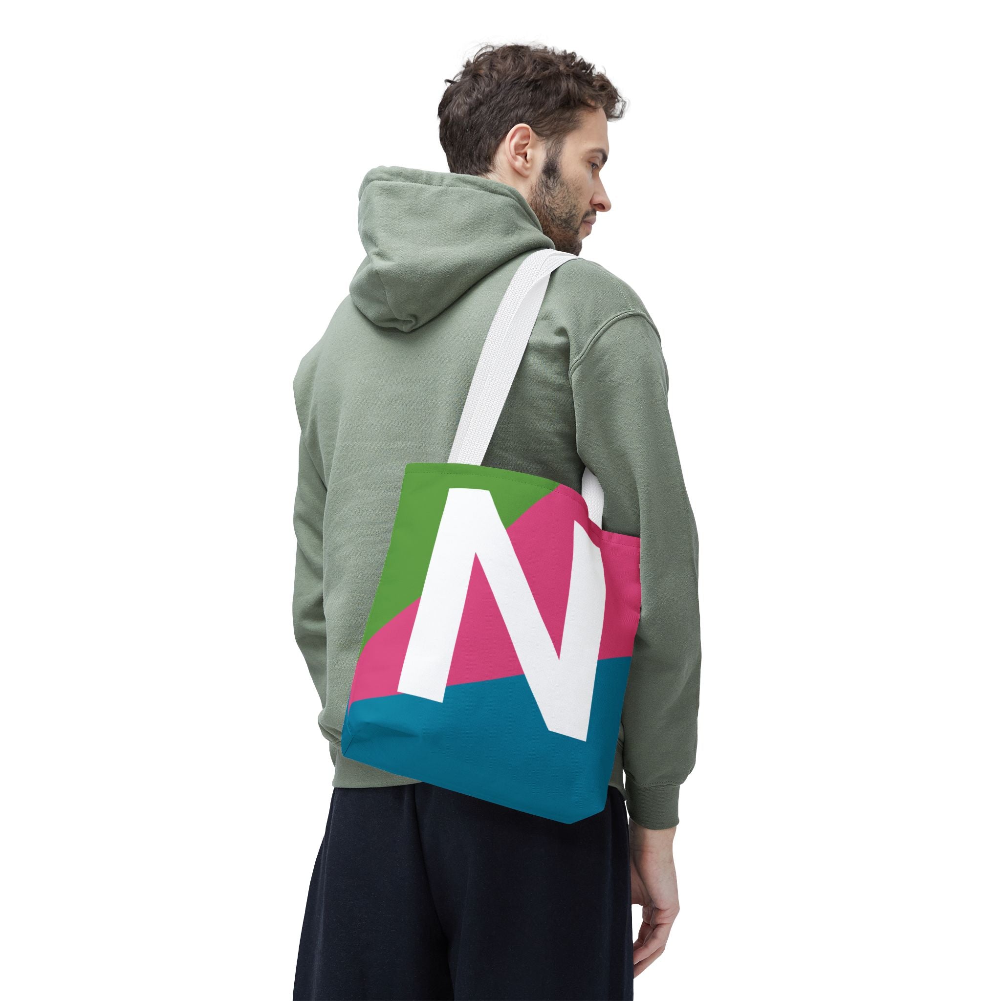 Monogram 'N' Colorblock Tote Bag — Personalized Initial N Shoulder Tote