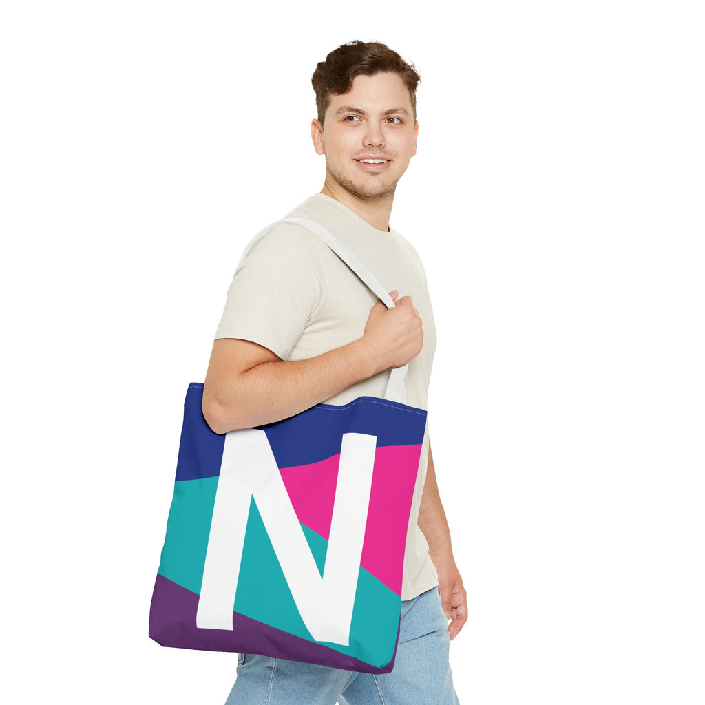 Monogram 'N' Colorblock Tote Bag — Personalized Initial N Shoulder Tote