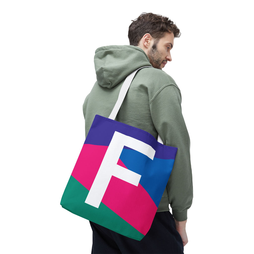 Monogram 'F' Colorblock Tote Bag — Personalized Initial F Shoulder Tote