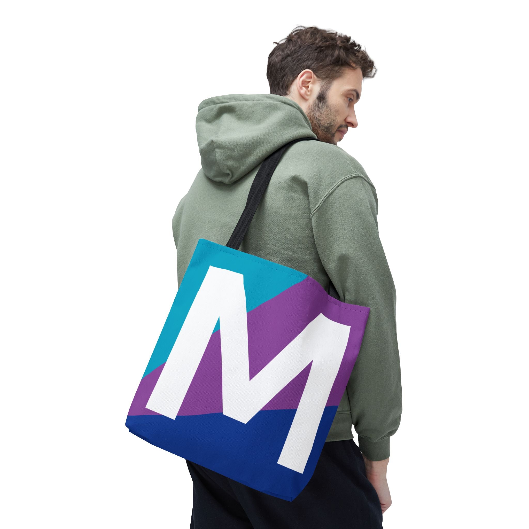 Monogram 'M' Colorblock Tote Bag — Personalized Initial M Shoulder Tote