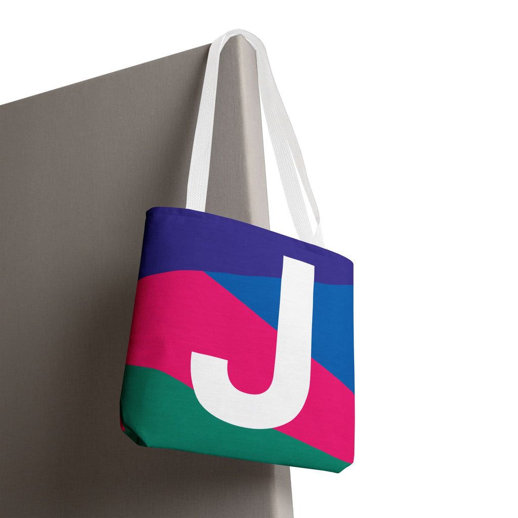 Monogram 'J' Colorblock Tote Bag — Personalized Initial J Shoulder Tote