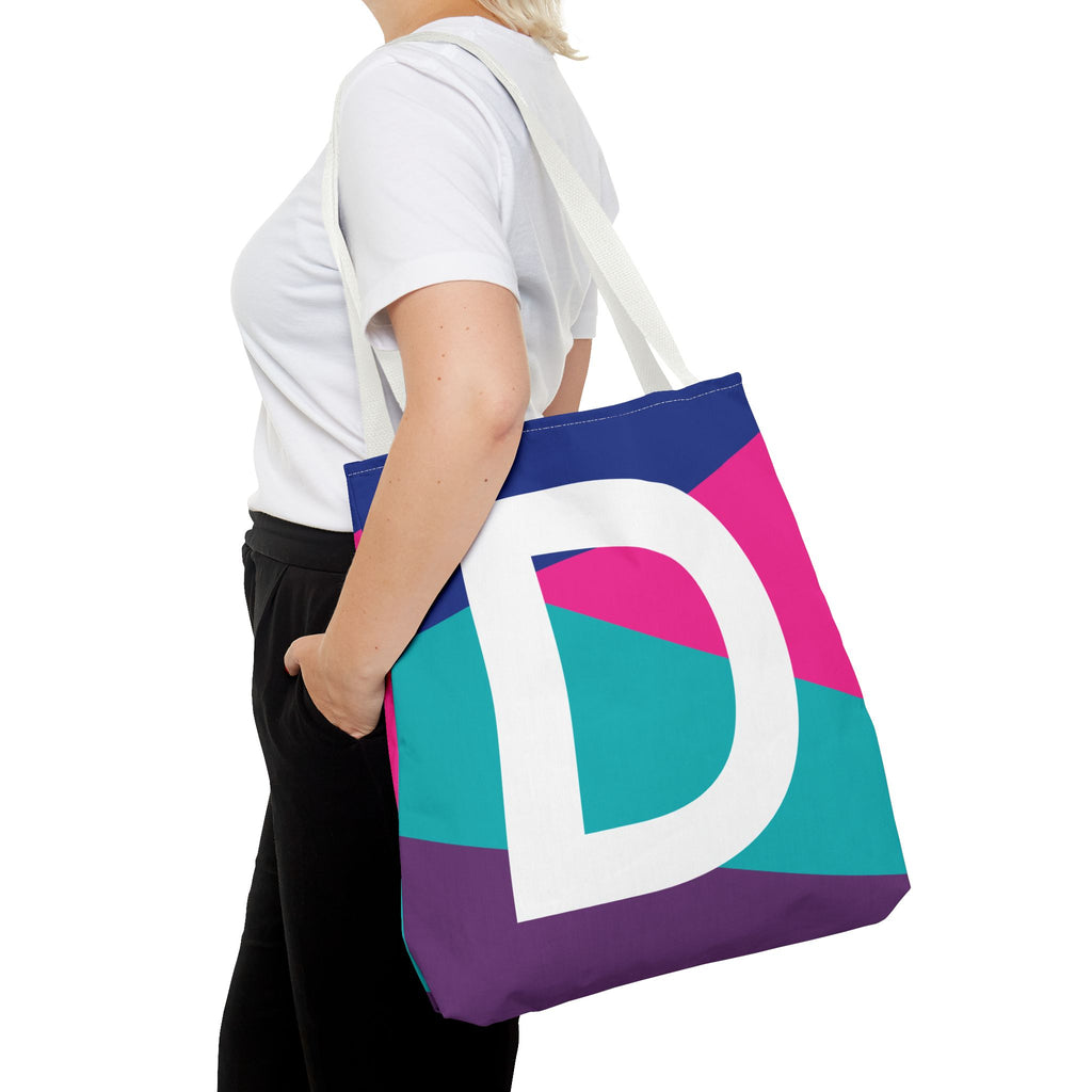 Monogram 'D' Colorblock Tote Bag — Personalized Initial D Shoulder Tote
