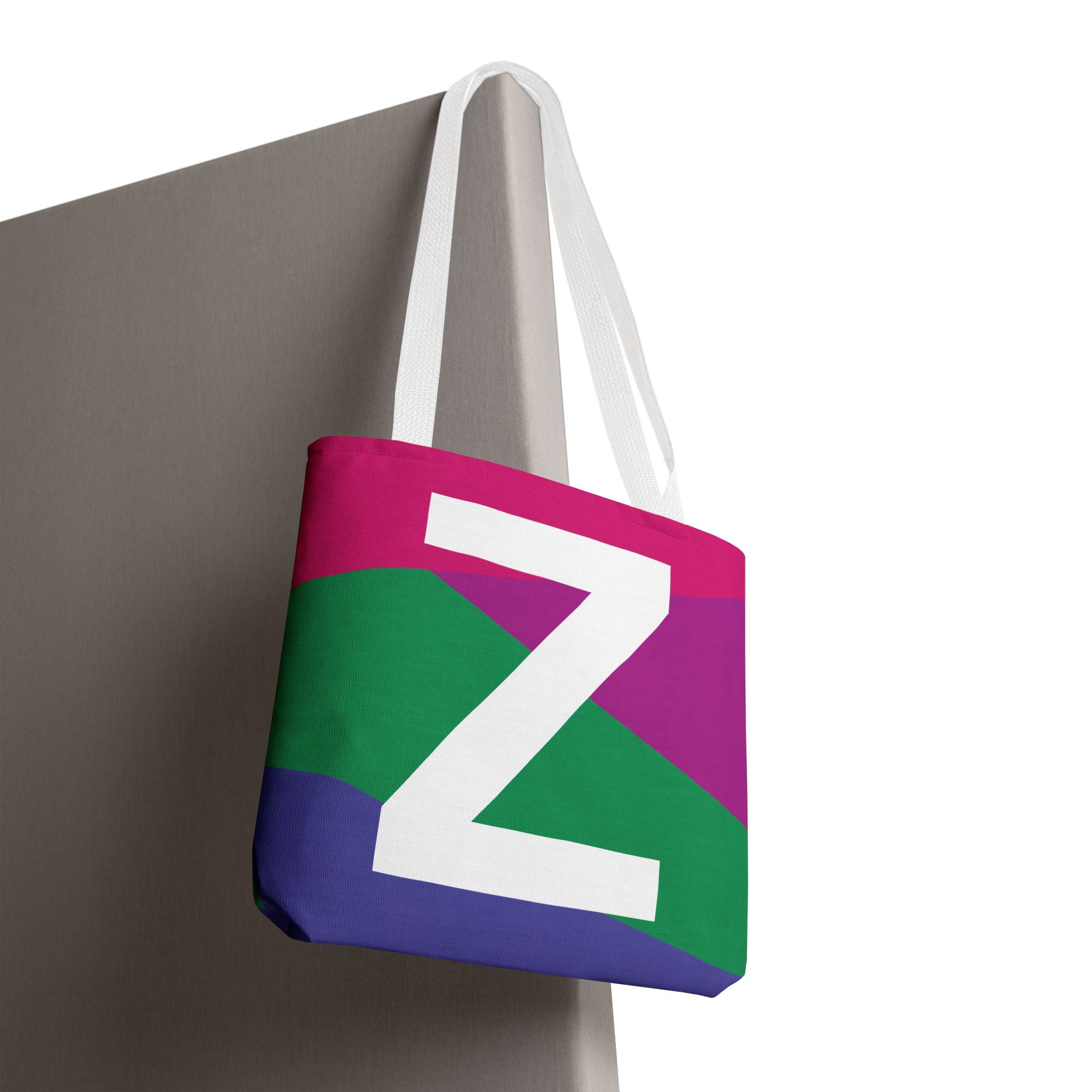 Monogram 'Z' Colorblock Tote Bag — Personalized Initial Z Shoulder Tote