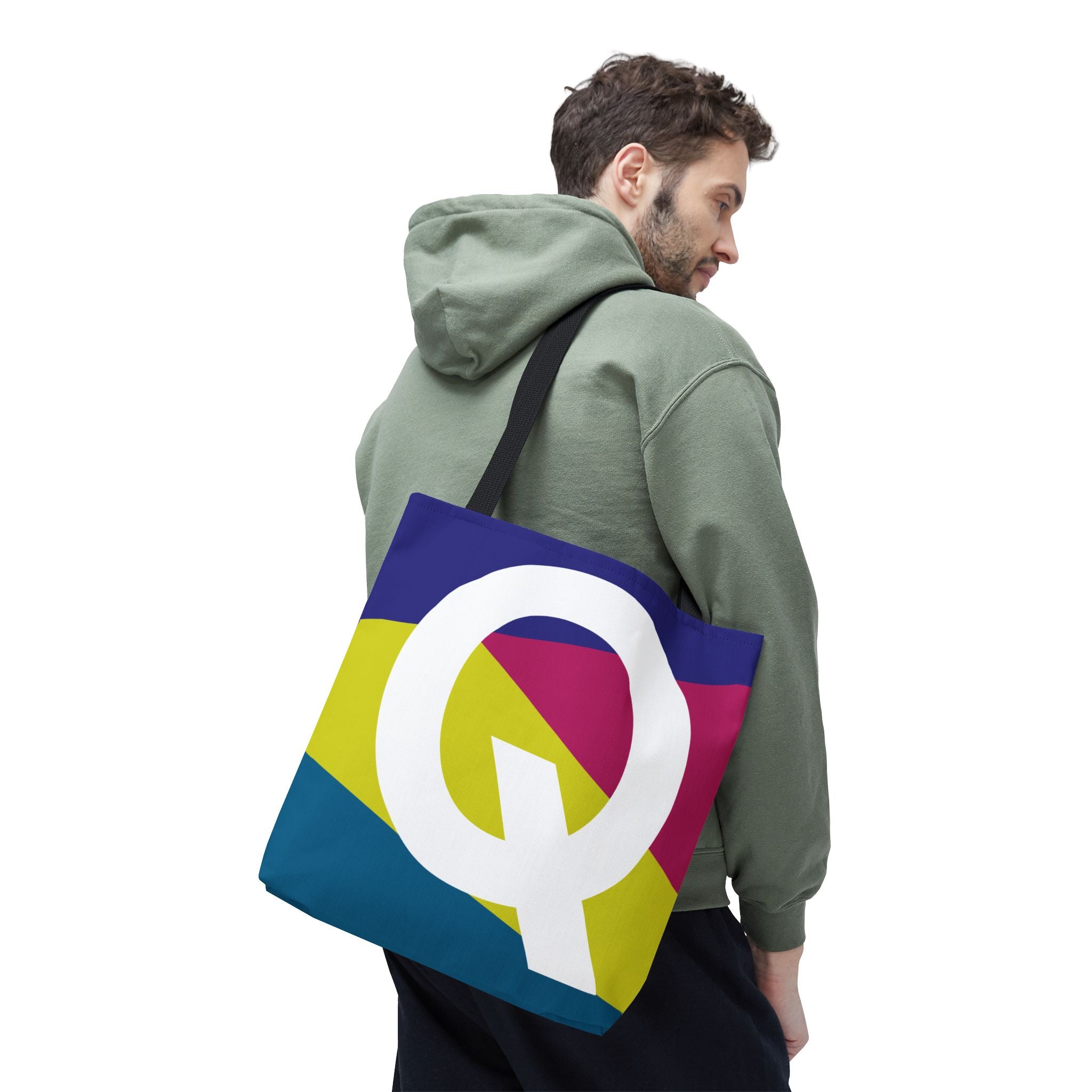Monogram 'Q' Colorblock Tote Bag — Personalized Initial Q Shoulder Tote
