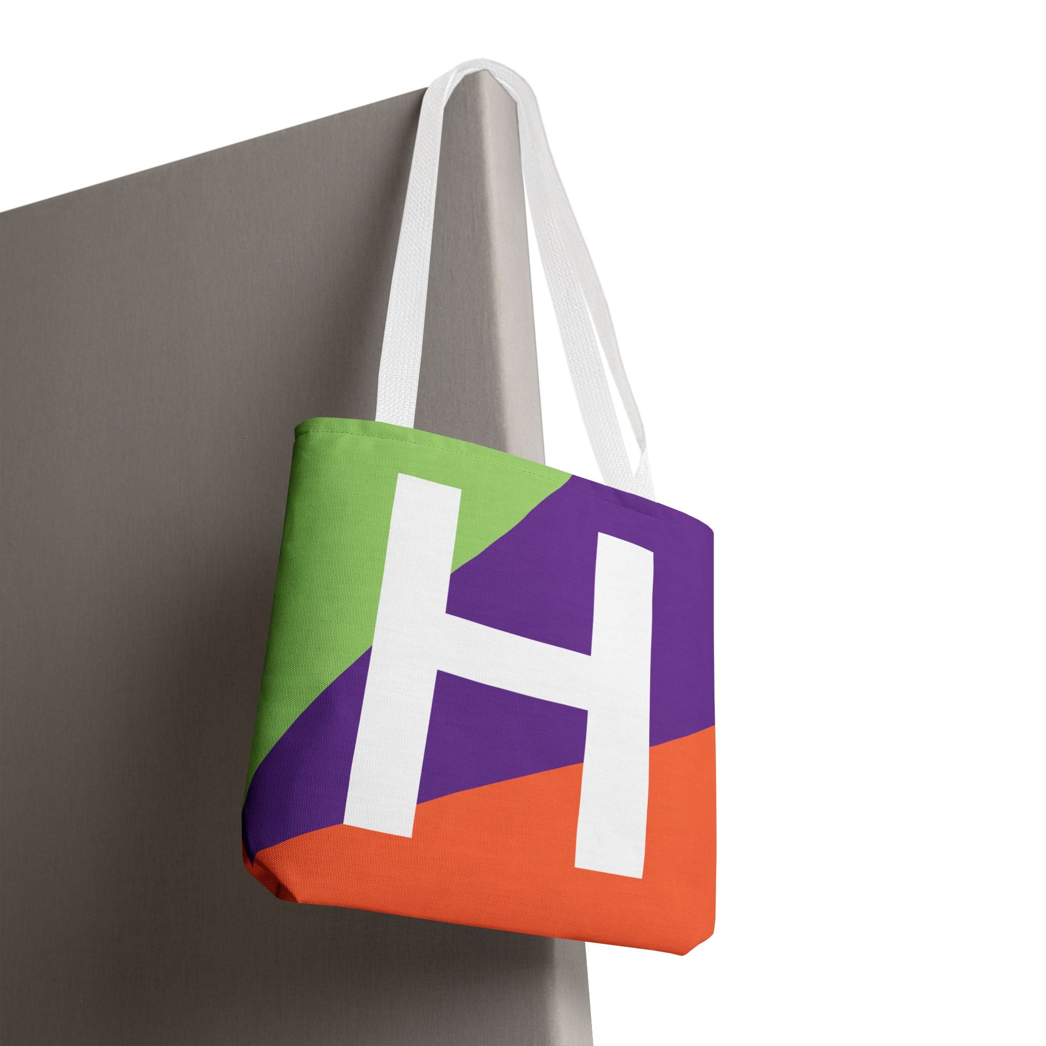 Monogram 'H' Colorblock Tote Bag — Personalized Initial H Shoulder Tote