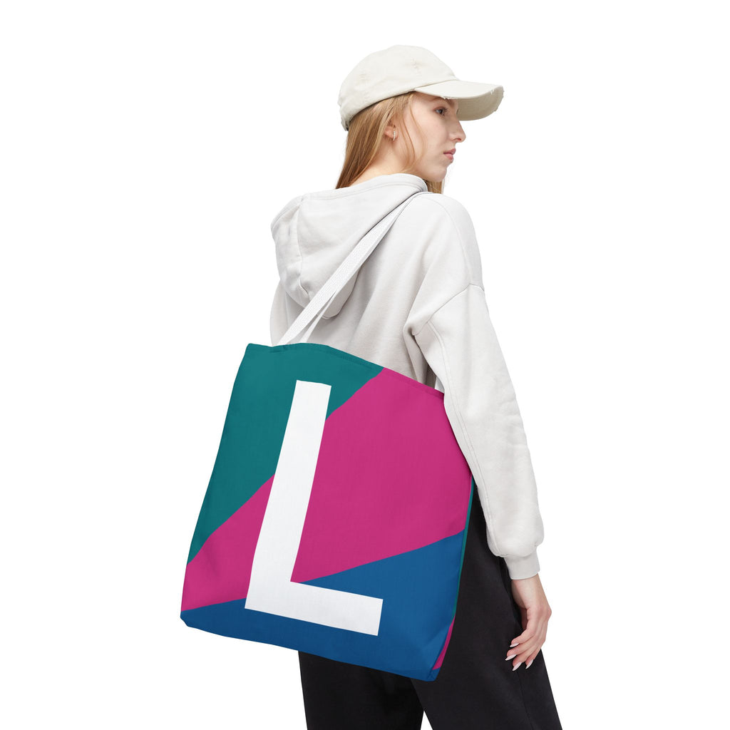 Monogram 'L' Colorblock Tote Bag — Personalized Initial L Shoulder Tote