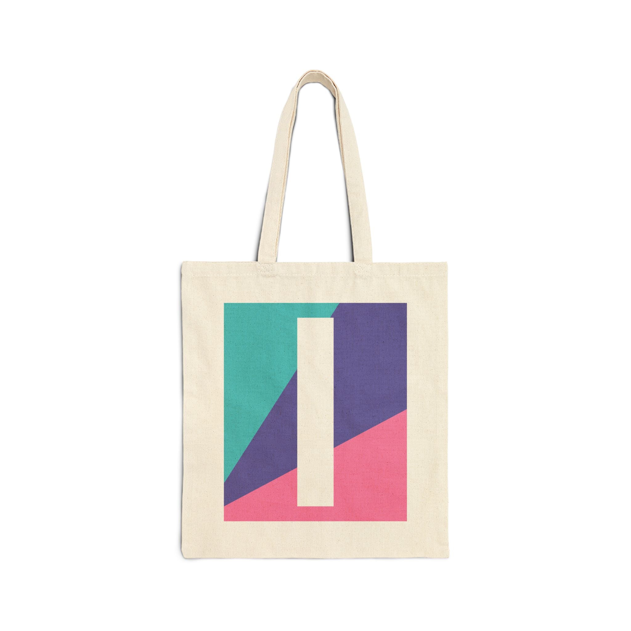 Initial I Colorblock Canvas Tote Bag — Monogram Letter I Reusable Grocery Tote