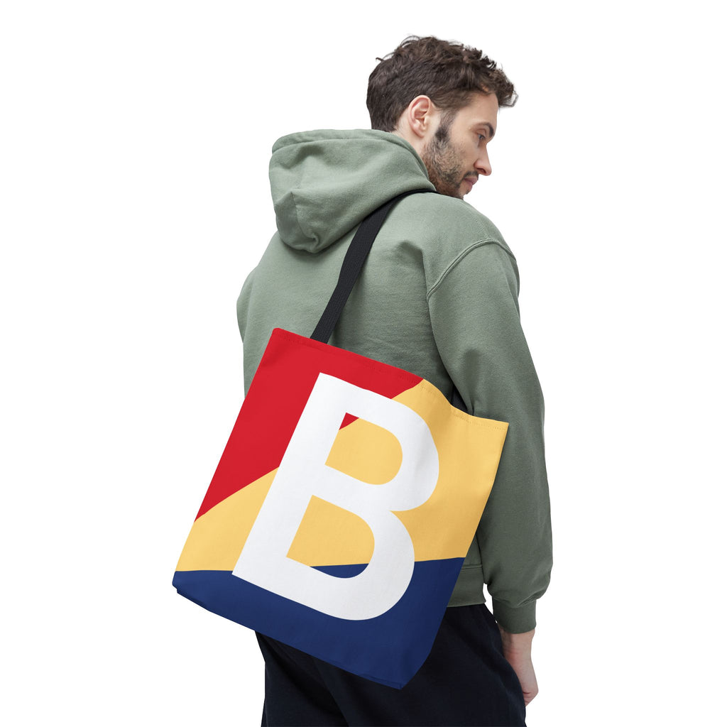 Monogram 'B' Colorblock Tote Bag — Personalized Initial B Shoulder Tote
