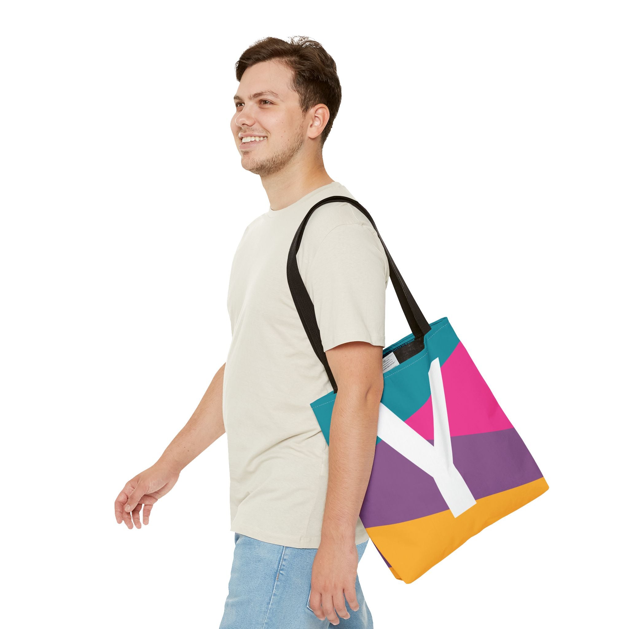 Monogram 'Y' Colorblock Tote Bag — Personalized Initial Y Shoulder Tote