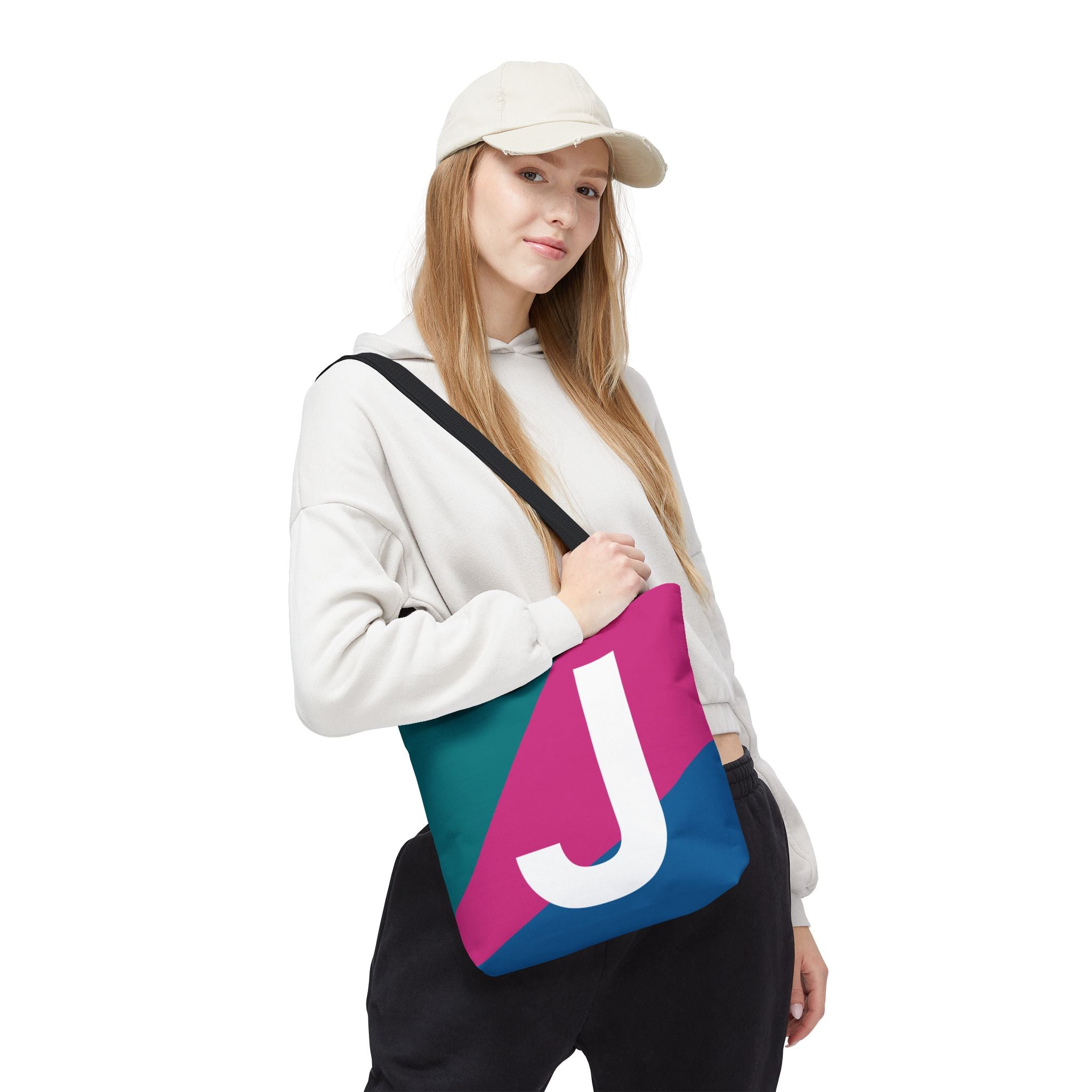 Monogram 'J' Colorblock Tote Bag — Personalized Initial J Shoulder Tote