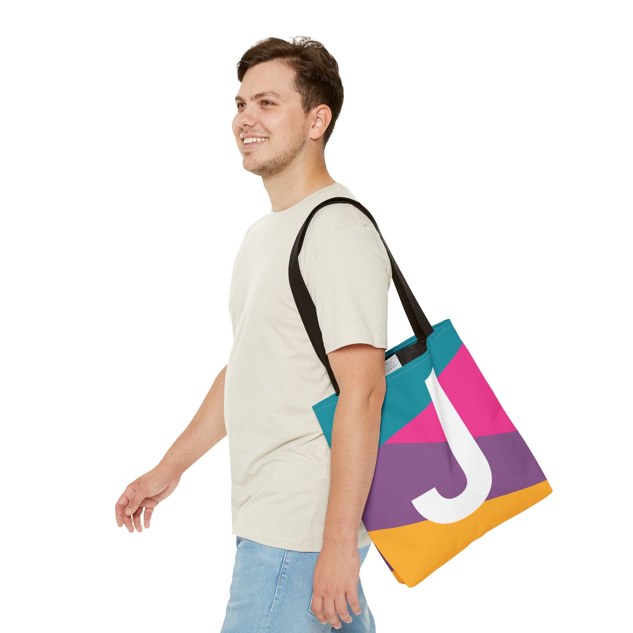 Monogram 'J' Colorblock Tote Bag — Personalized Initial J Shoulder Tote