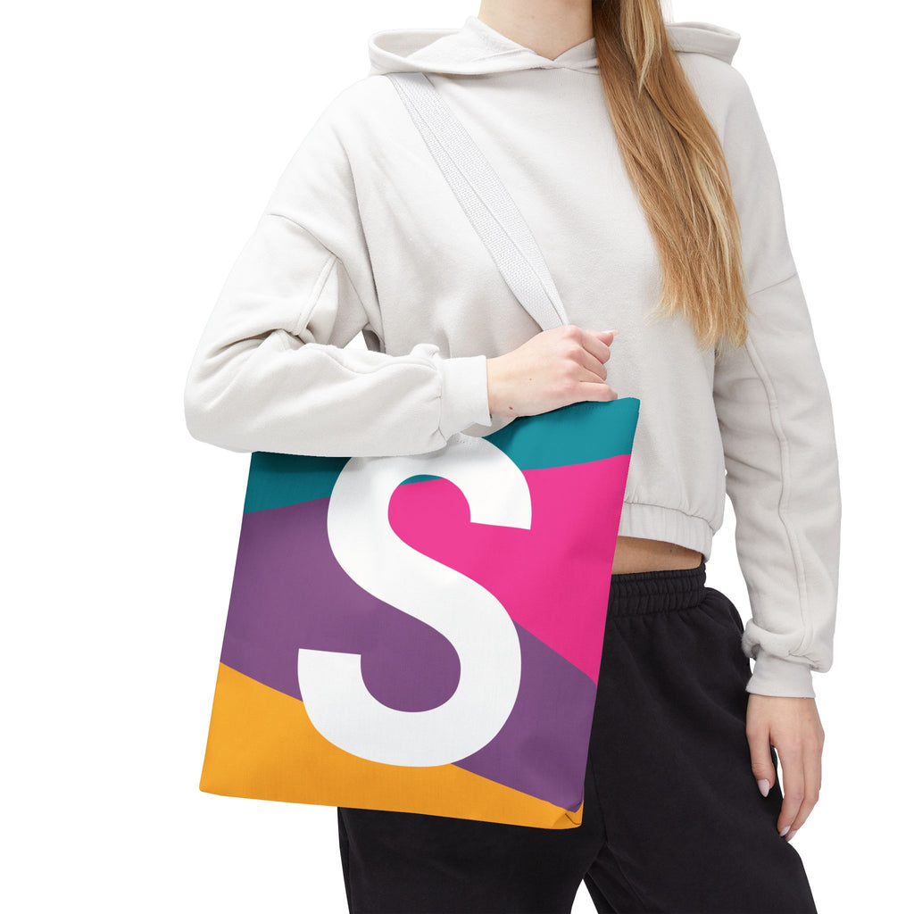 Monogram 'S' Colorblock Tote Bag — Personalized Initial S Shoulder Tote