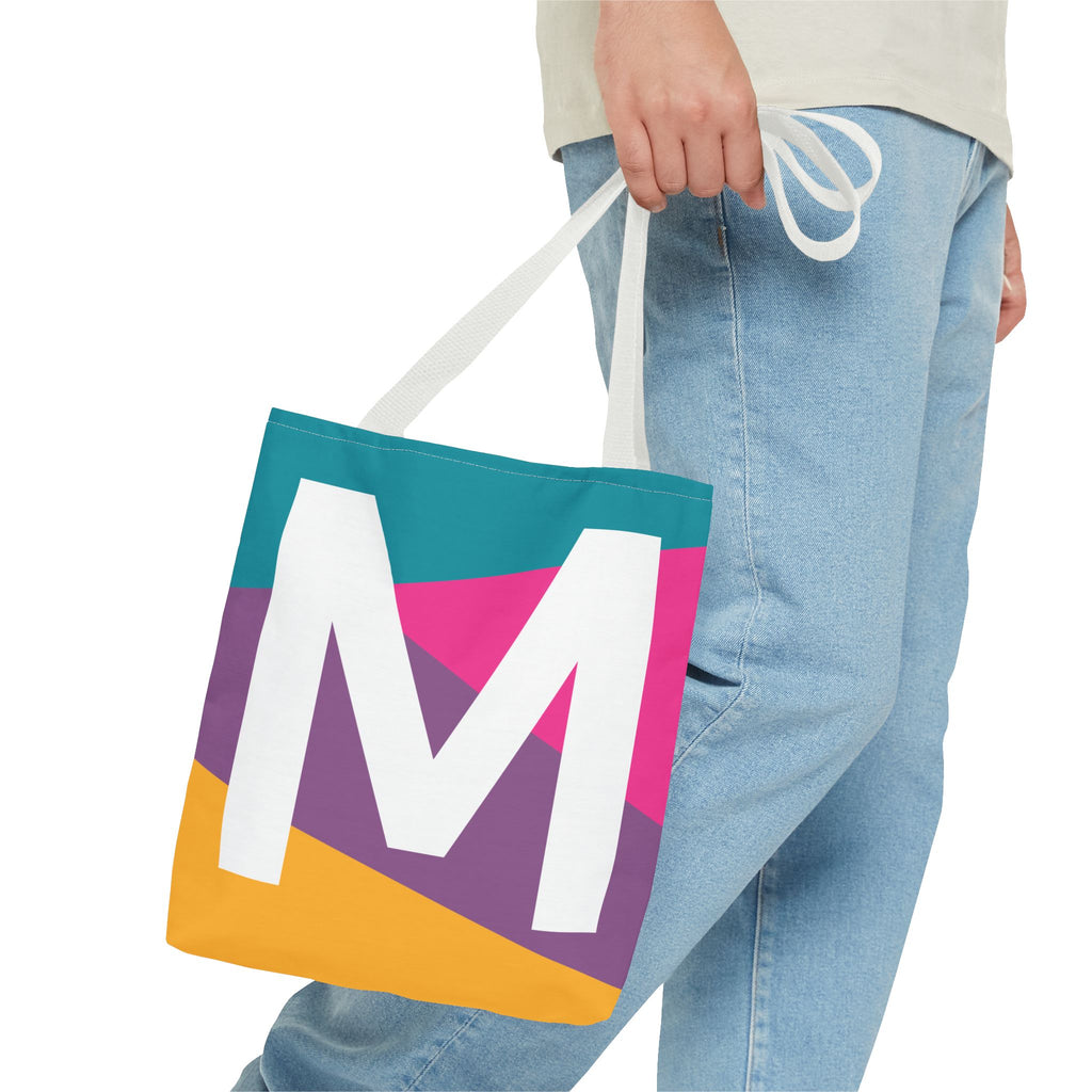 Monogram 'M' Colorblock Tote Bag — Personalized Initial M Shoulder Tote