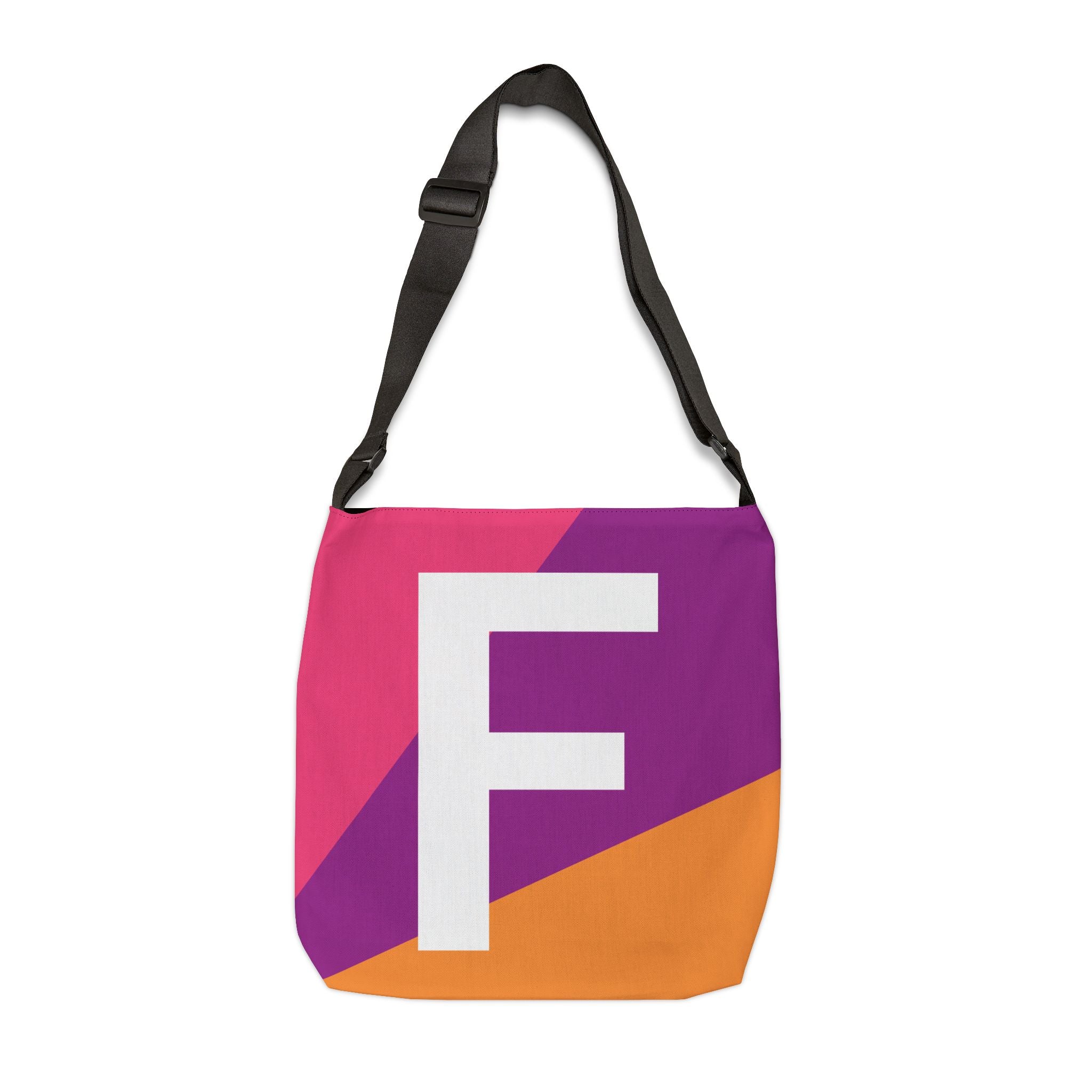 Initial Letter 'F' Colorblock Adjustable Tote Bag — Monogram Alphabet Shoulder Bag